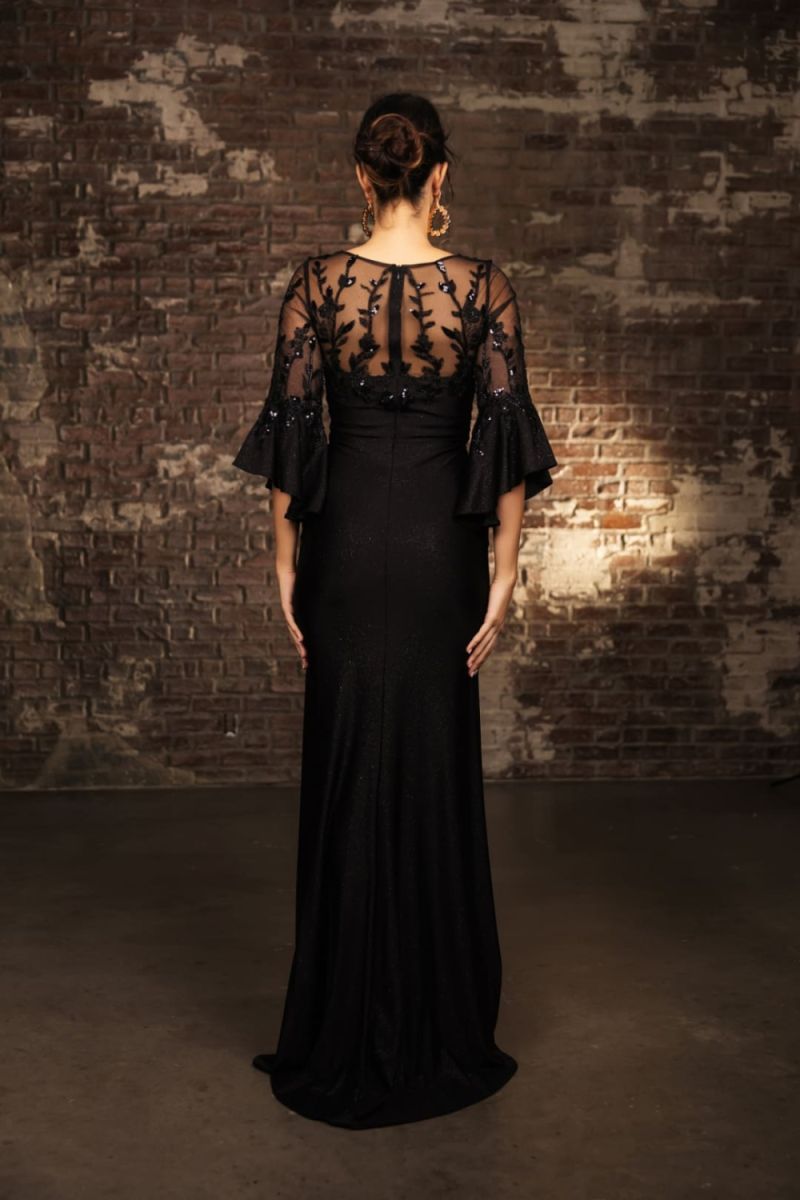 V-Neck Floor-Length Sequin Evening Gown Sheath Column May Queen 2163