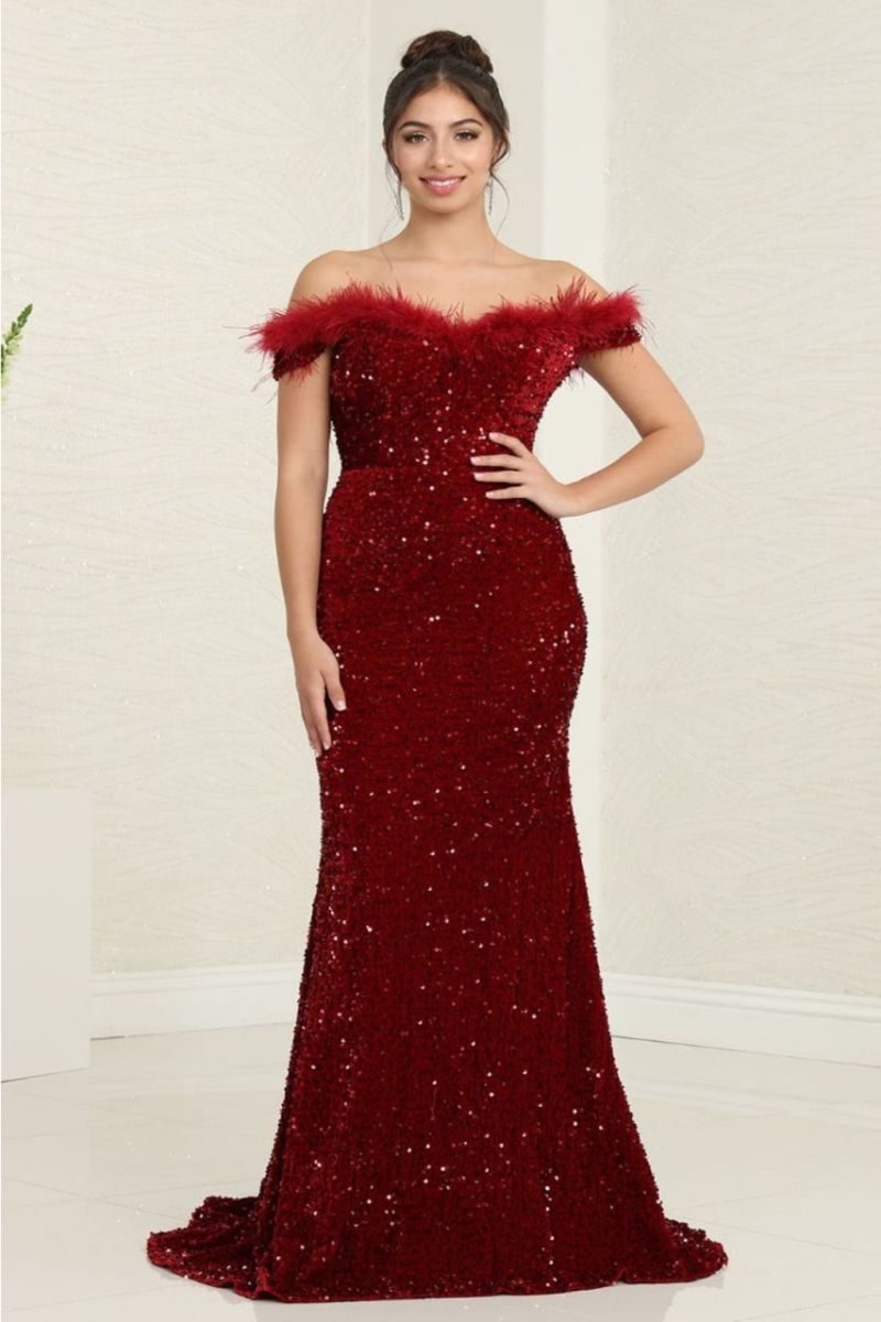 Off-the-Shoulder Floor-Length Sequin Prom Mermaid May Queen RQ7992