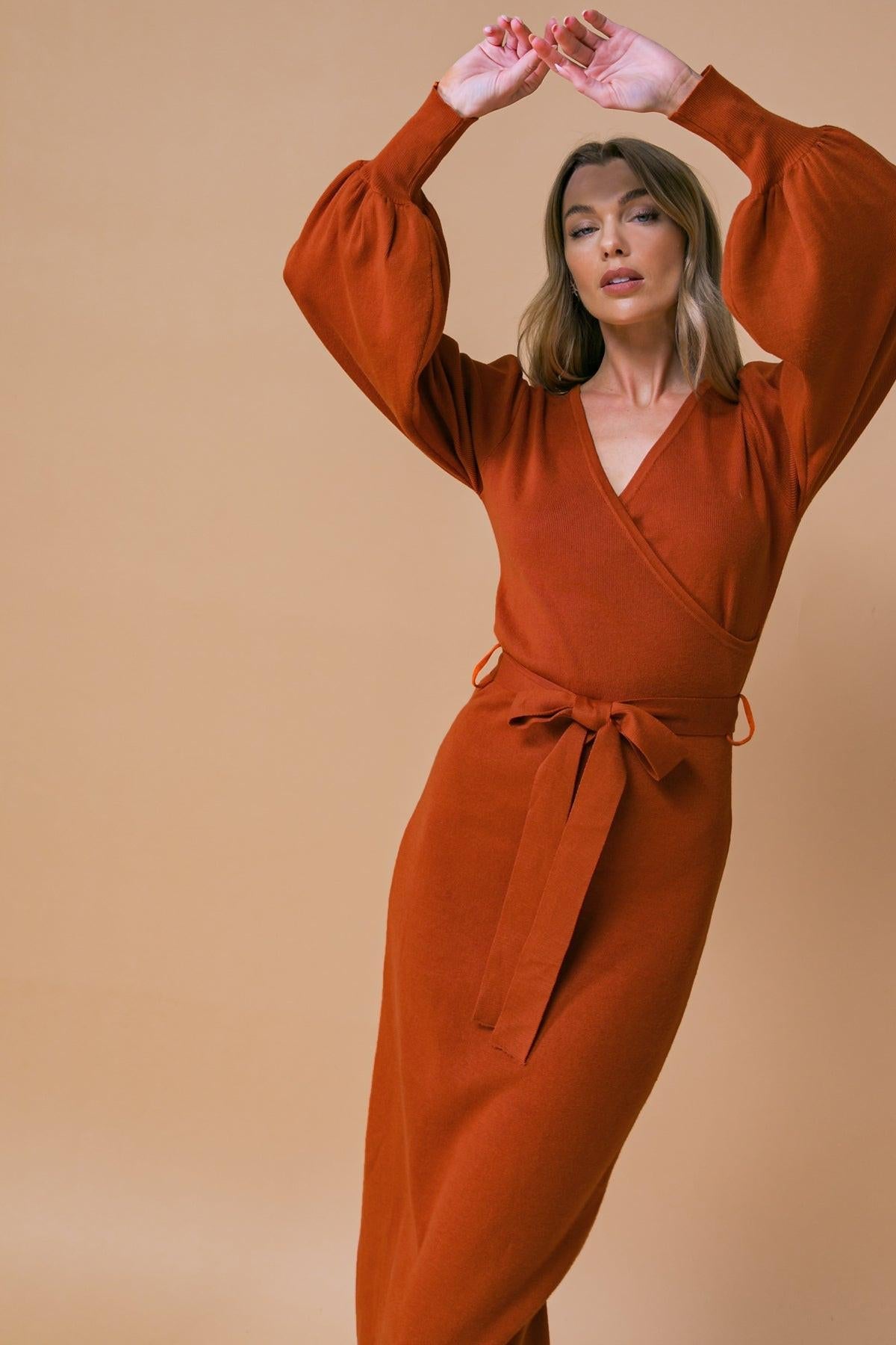 V-Neck Midi Jersey Cocktail Sheath Flying Tomato ISW5183