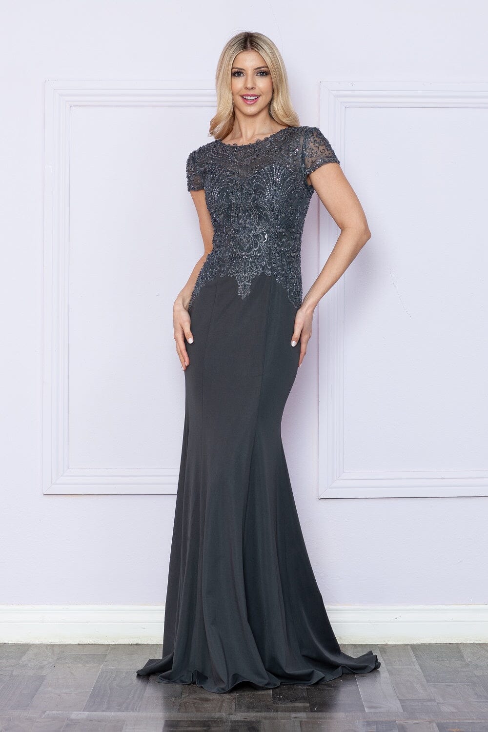 Scoop Neckline Floor Length Chiffon Prom Dress with Sweep Train Formal Gown Poly USA 9320