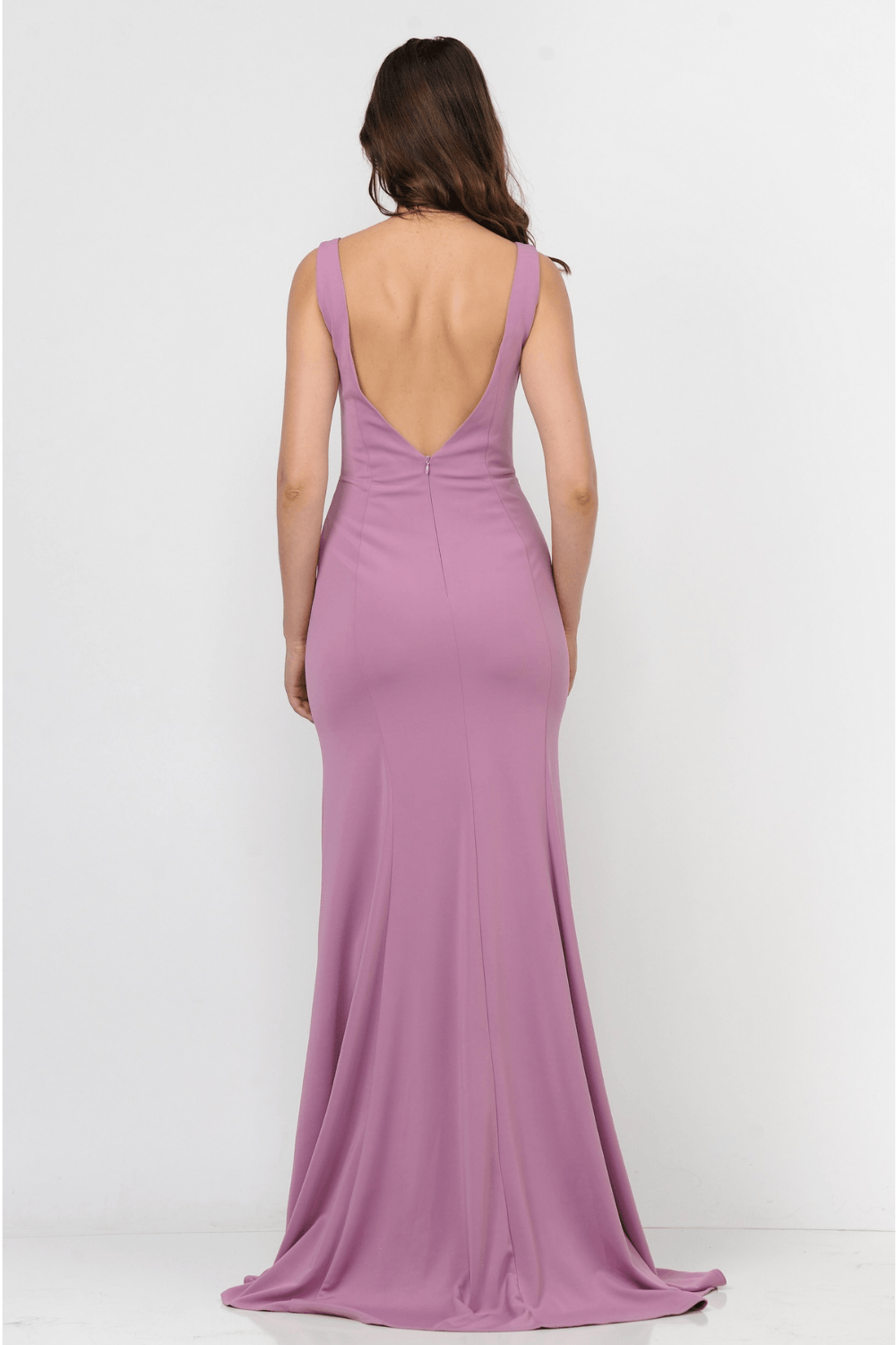 Violet V-Neck Floor-Length Jersey Formal Gown with Sheer Sides Poly USA 8158