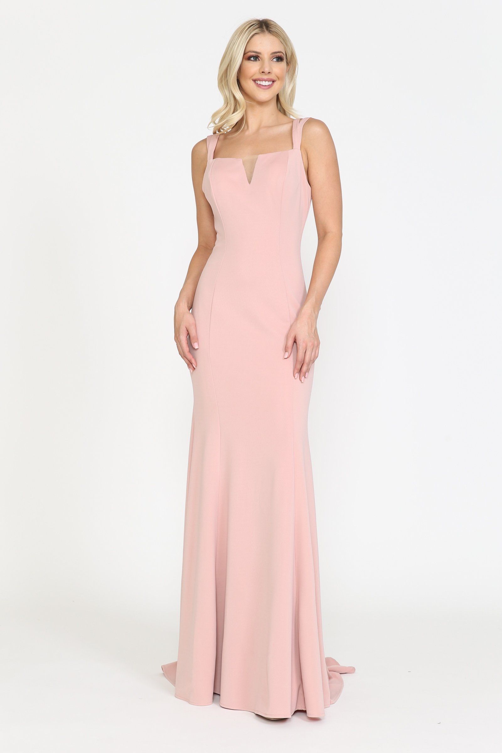 Rose Gold V-Neck Floor-Length Jersey Formal Dress with Mermaid Silhouette Poly USA 8392