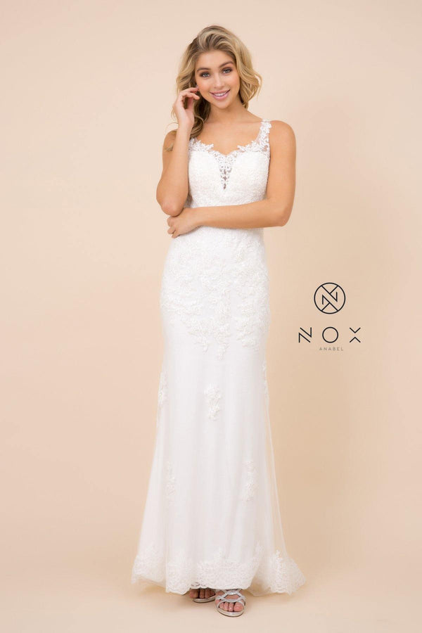 Fitted Long Lace Applique Wedding Dress Formal