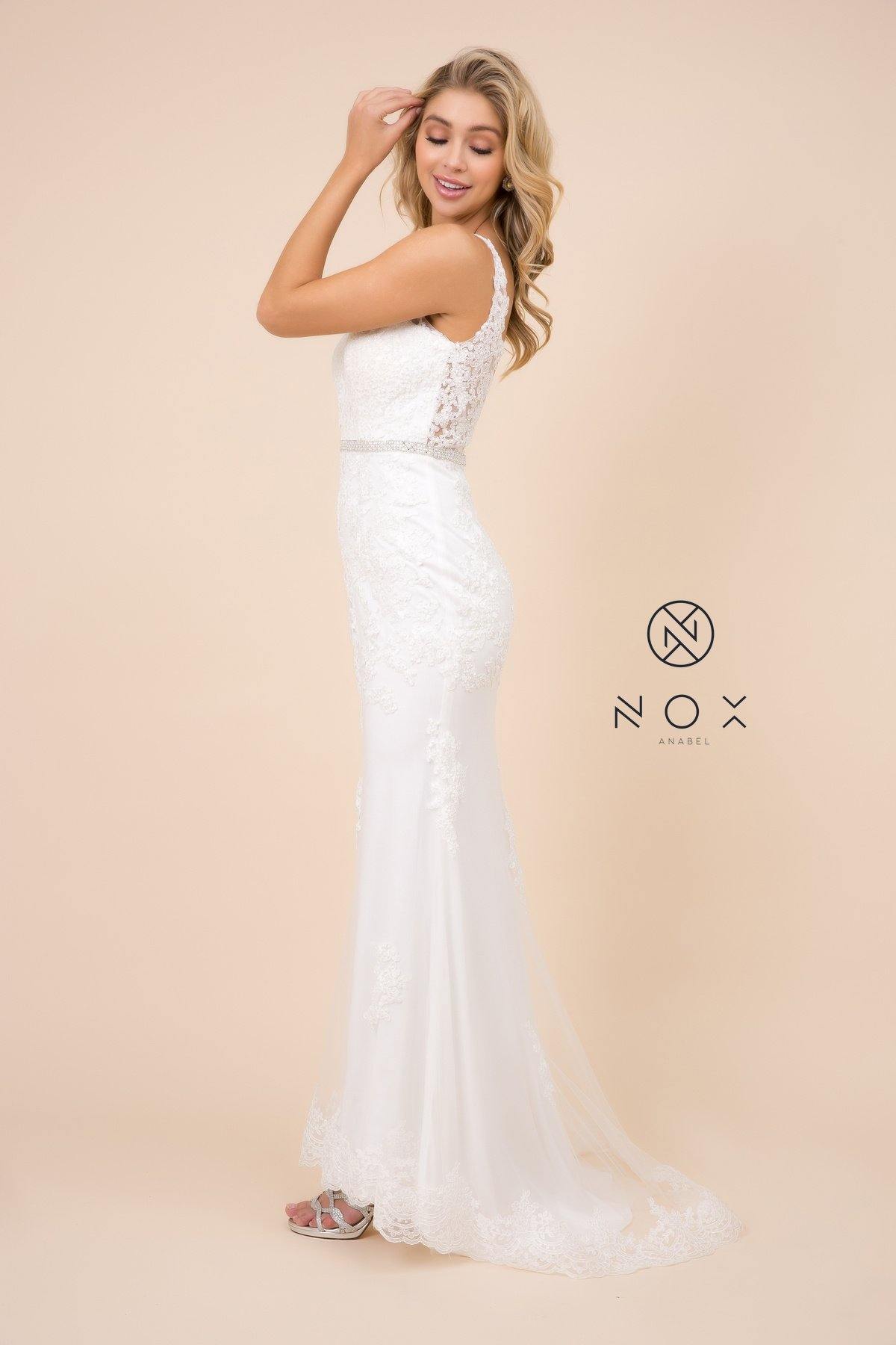 Fitted Long Lace Applique Wedding Dress Formal