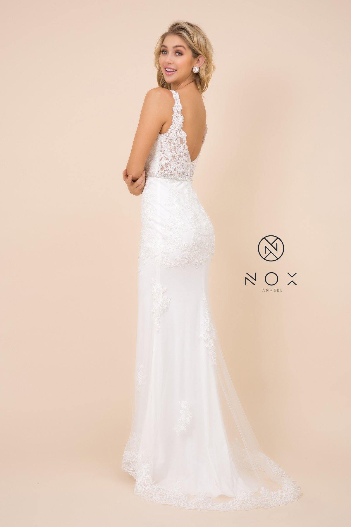 Fitted Long Lace Applique Wedding Dress Formal