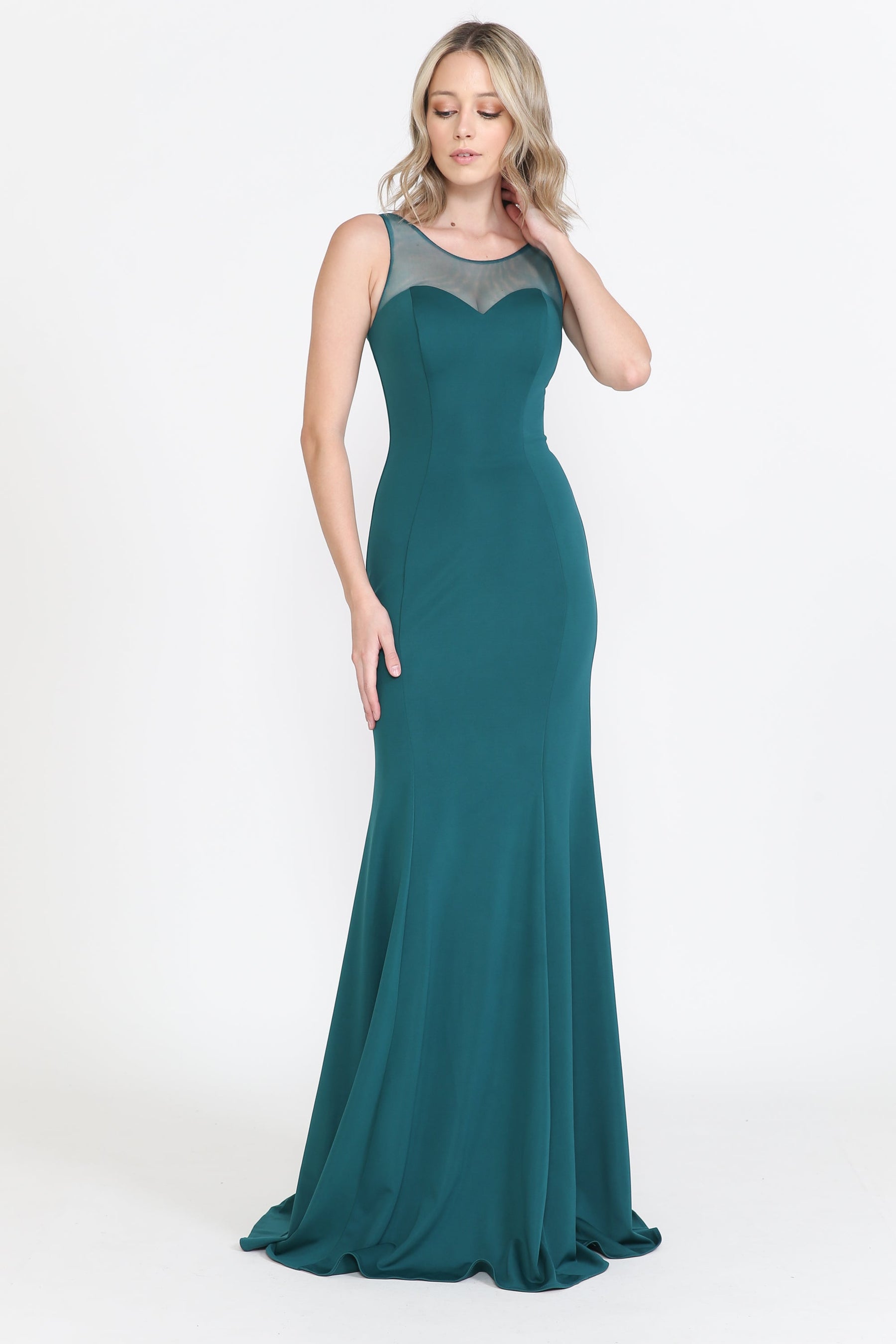 Green Sweetheart Neckline Floor-Length Heavy Jersey Formal Gown with Sweep Train Poly USA 8148
