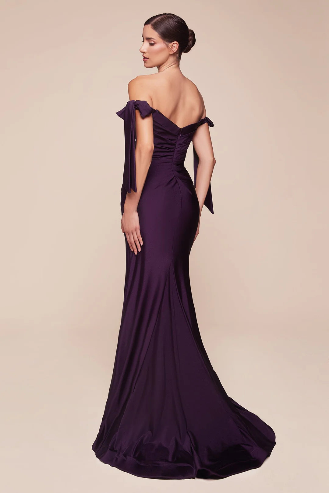 LaDivine CD943C Off Shoulder Long Dress in Eggplant