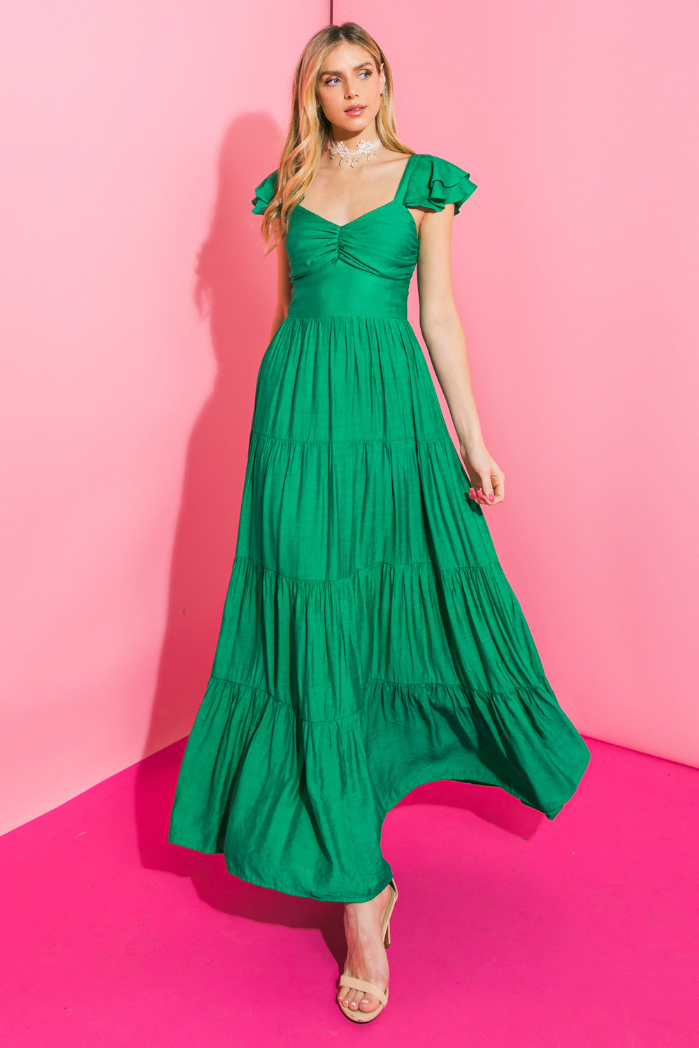 Formal Dresses Long Ruffle Formal A Line Evening Dress Flying Tomato ID19329 Green