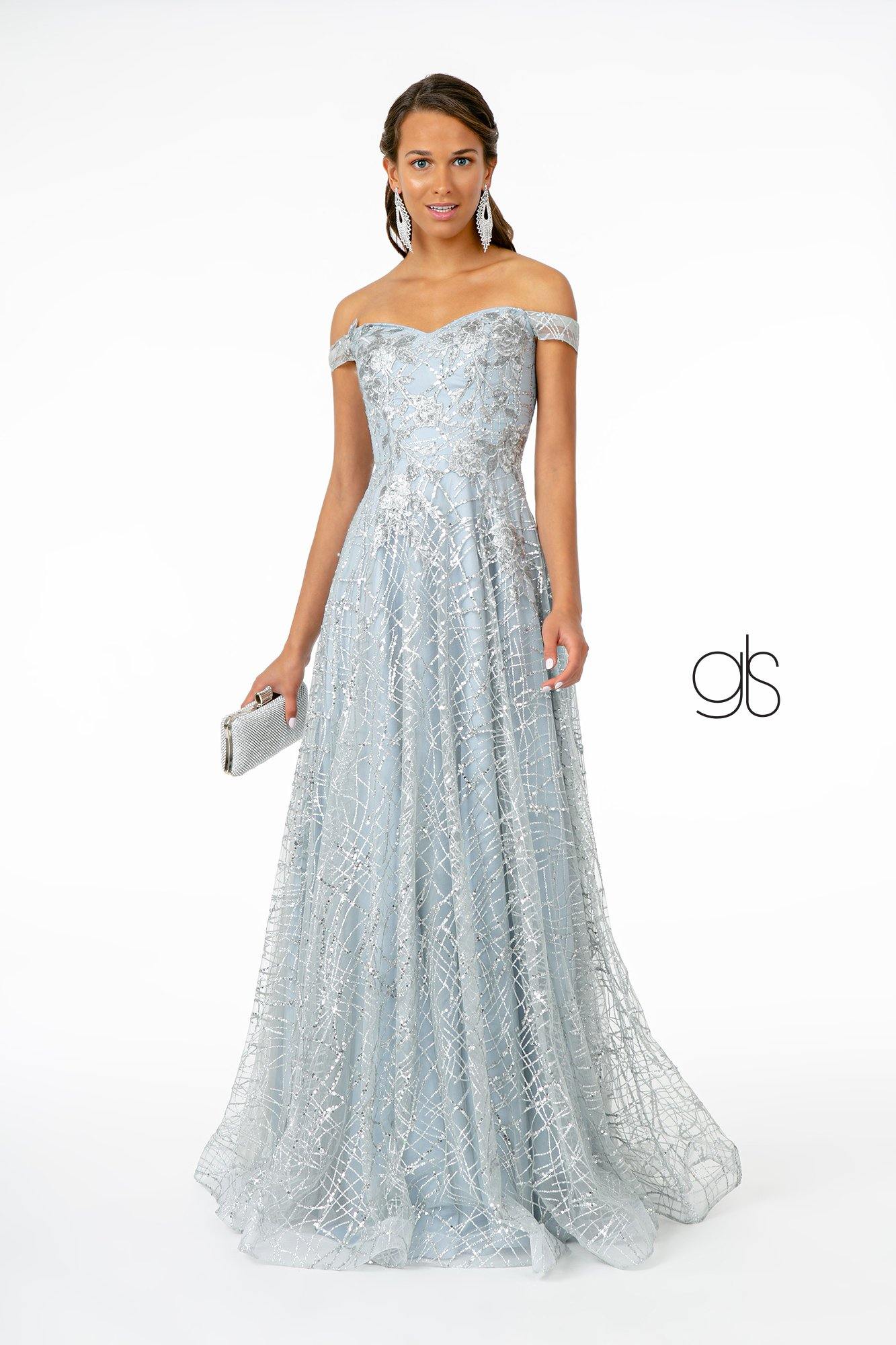 Floral Embroidery Long Prom A-Line Dress - The Dress Outlet Elizabeth K