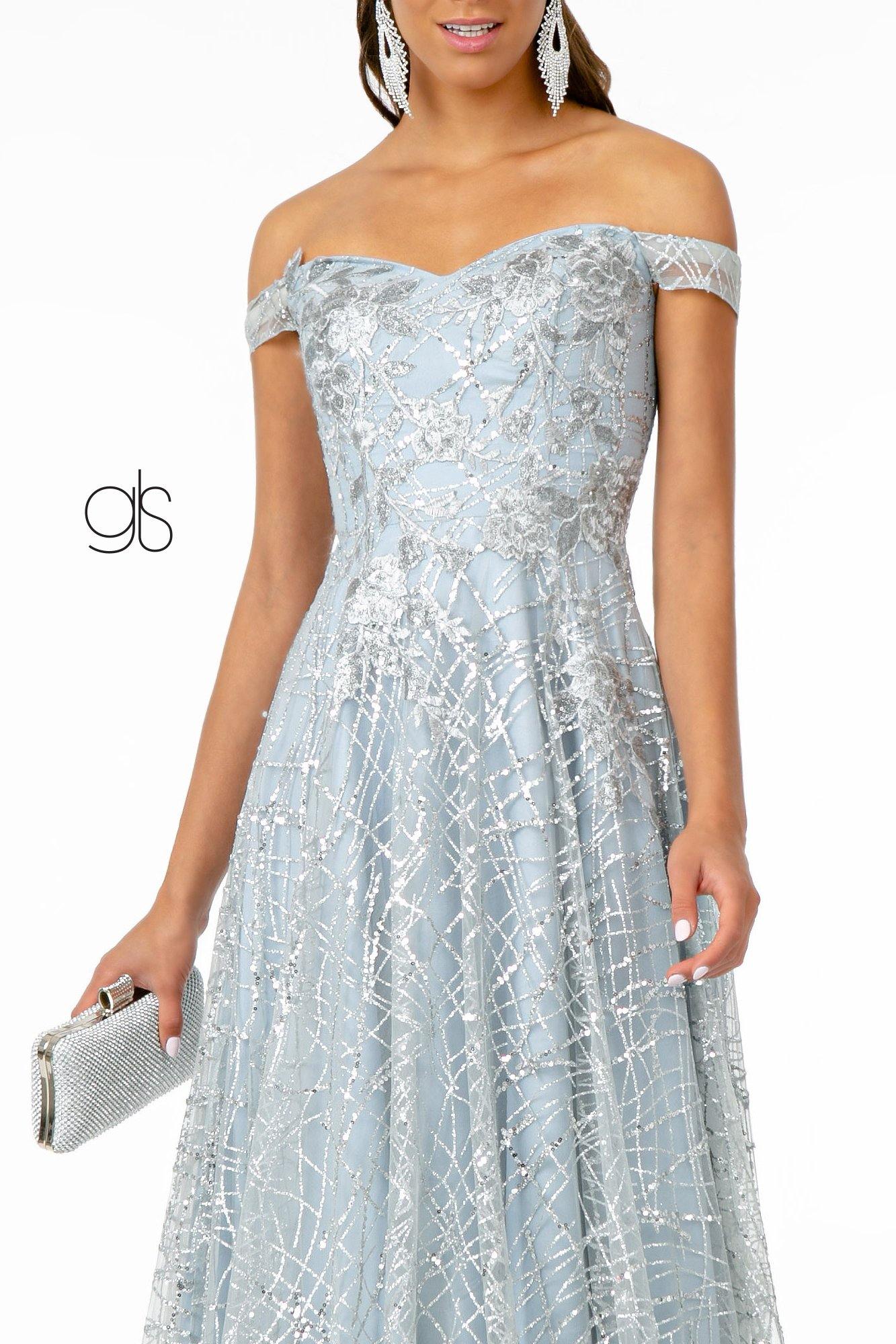 Floral Embroidery Long Prom A-Line Dress