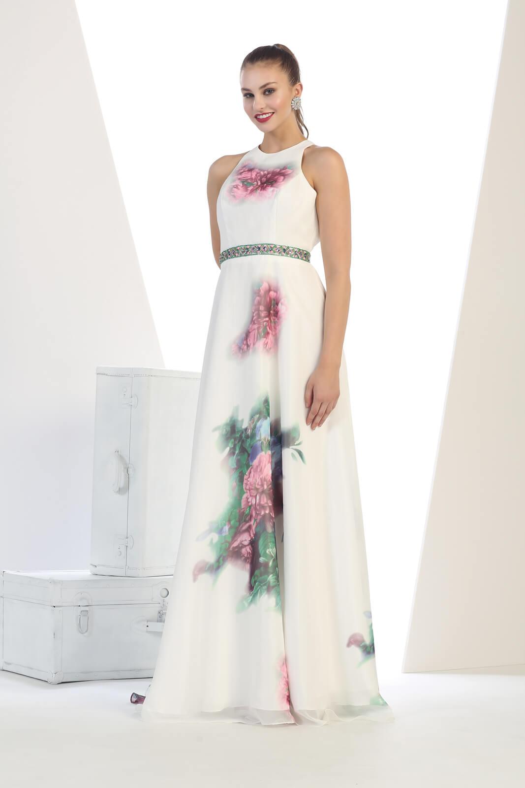 Floral Print Sleeveless Long Prom Formal Dress - The Dress Outlet May Queen