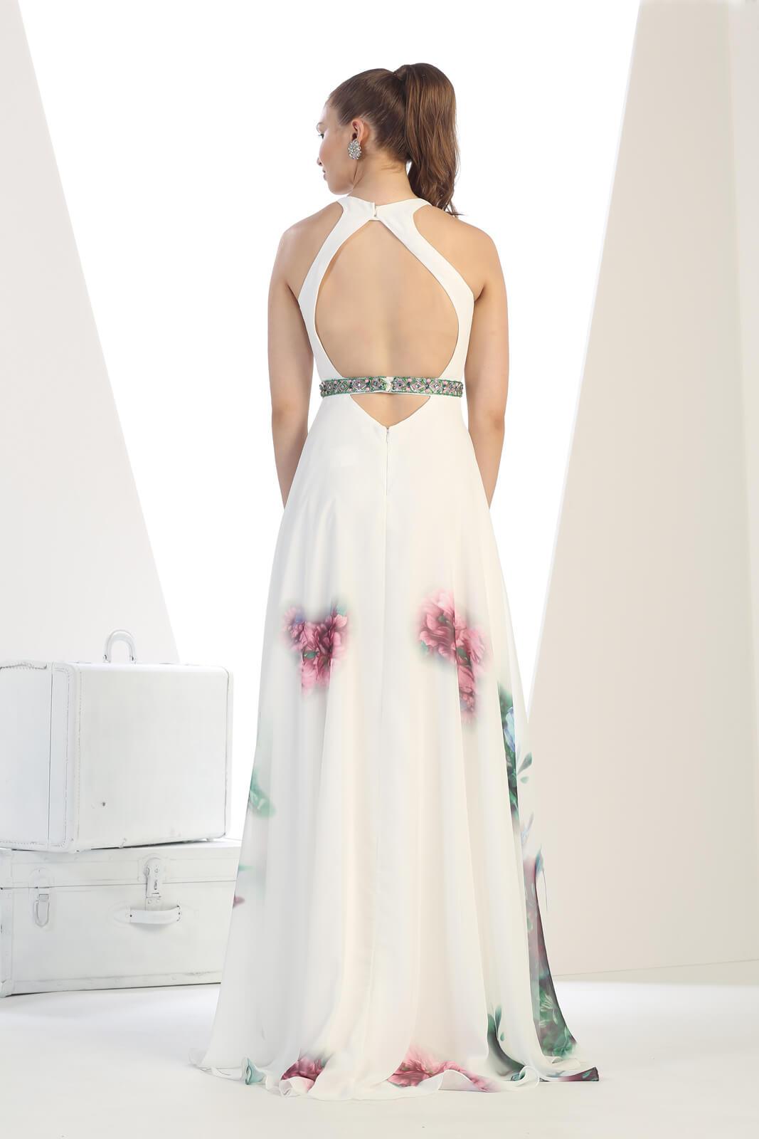 Floral Print Sleeveless Long Prom Formal Dress - The Dress Outlet May Queen