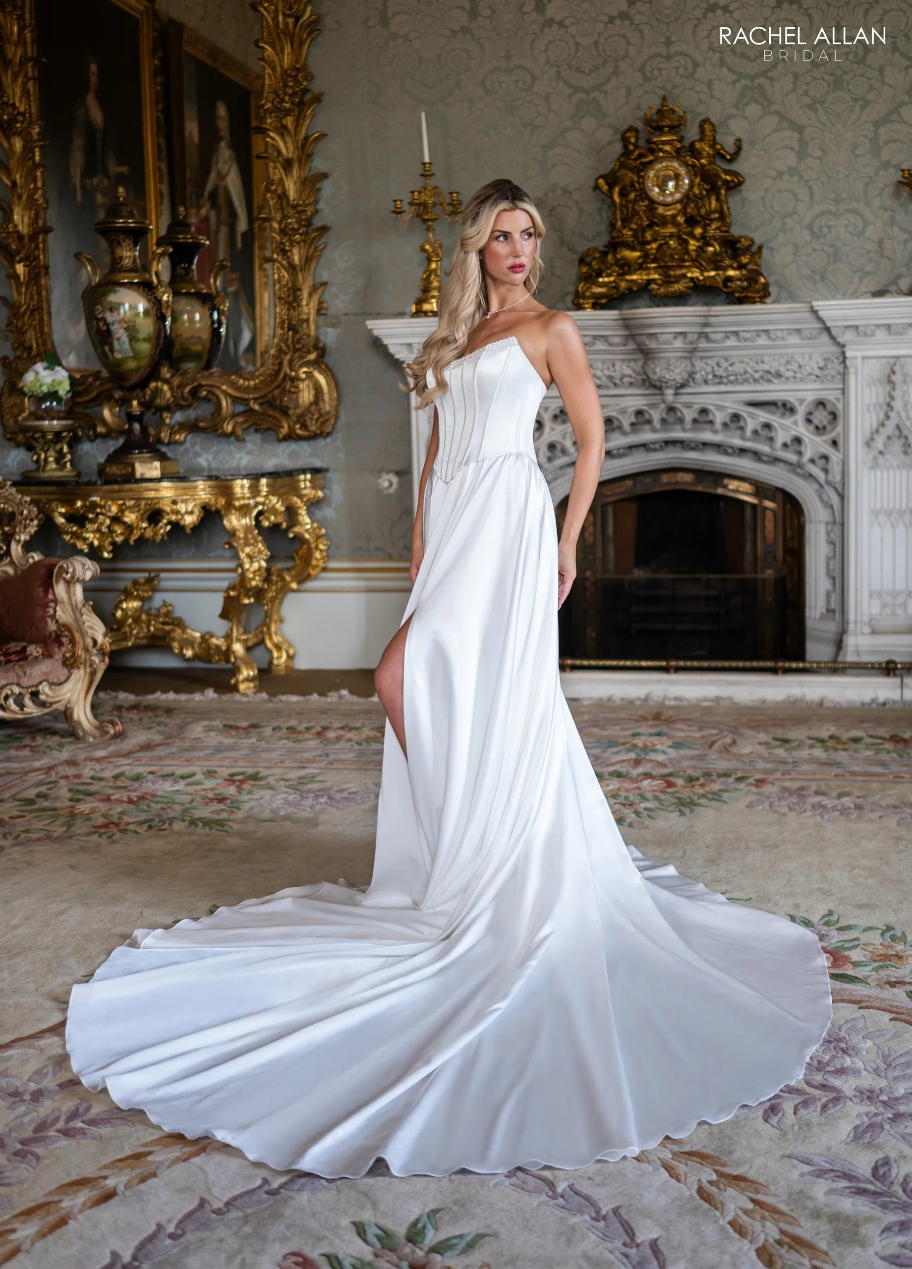Ivory Sweetheart Floor-Length Stretch Charmeuse Wedding Dress with High Slit Rachel Allan RB3253