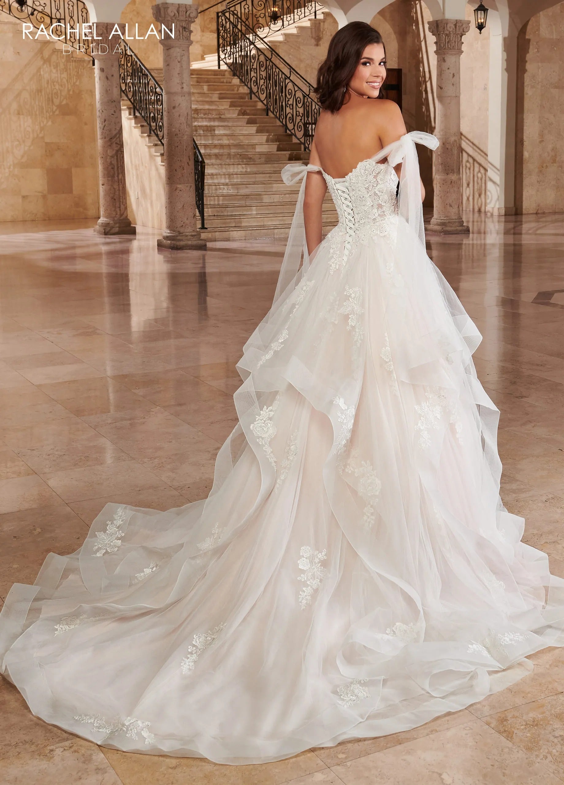 Ivory Blush Sweetheart Floor-Length Tulle Ruffled Ball Gown with Horsehair Hem Rachel Allan RB3163