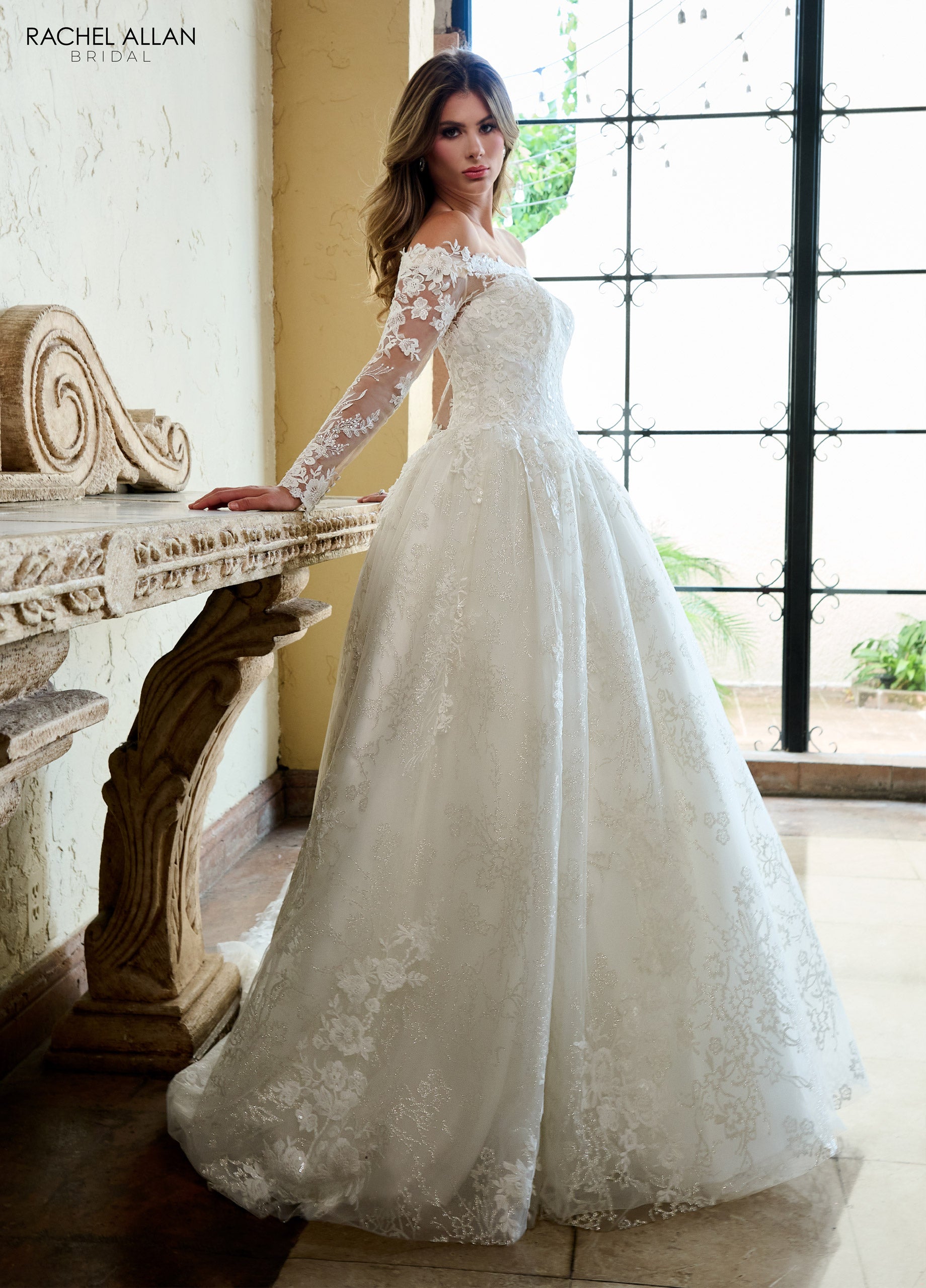 Rachel Allan RB3224 A Line Bridal Long Gown Glitter Wedding Dress