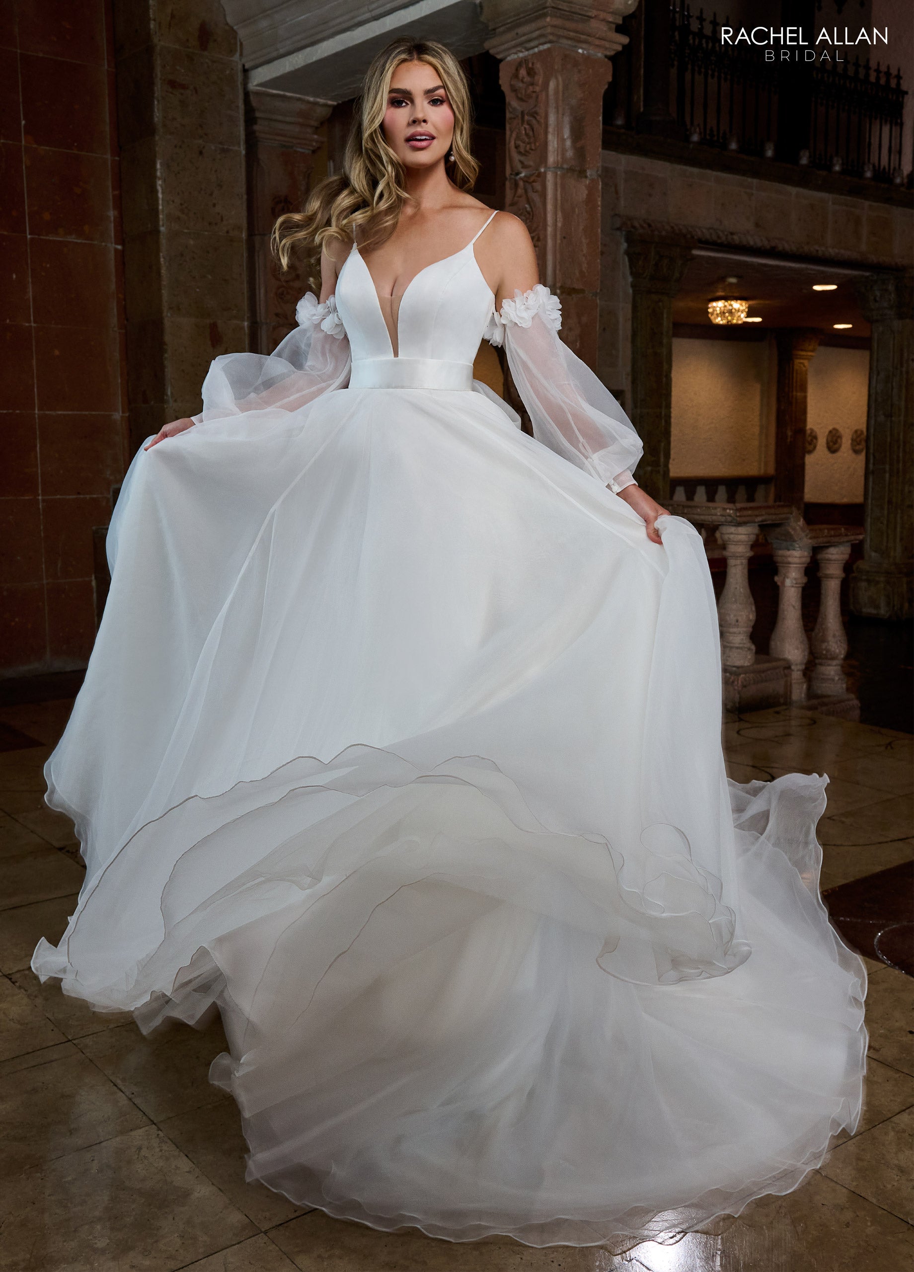 Rachel Allan RB3219 A Line Bridal Gown Long 3D Floral Applique Wedding Dress