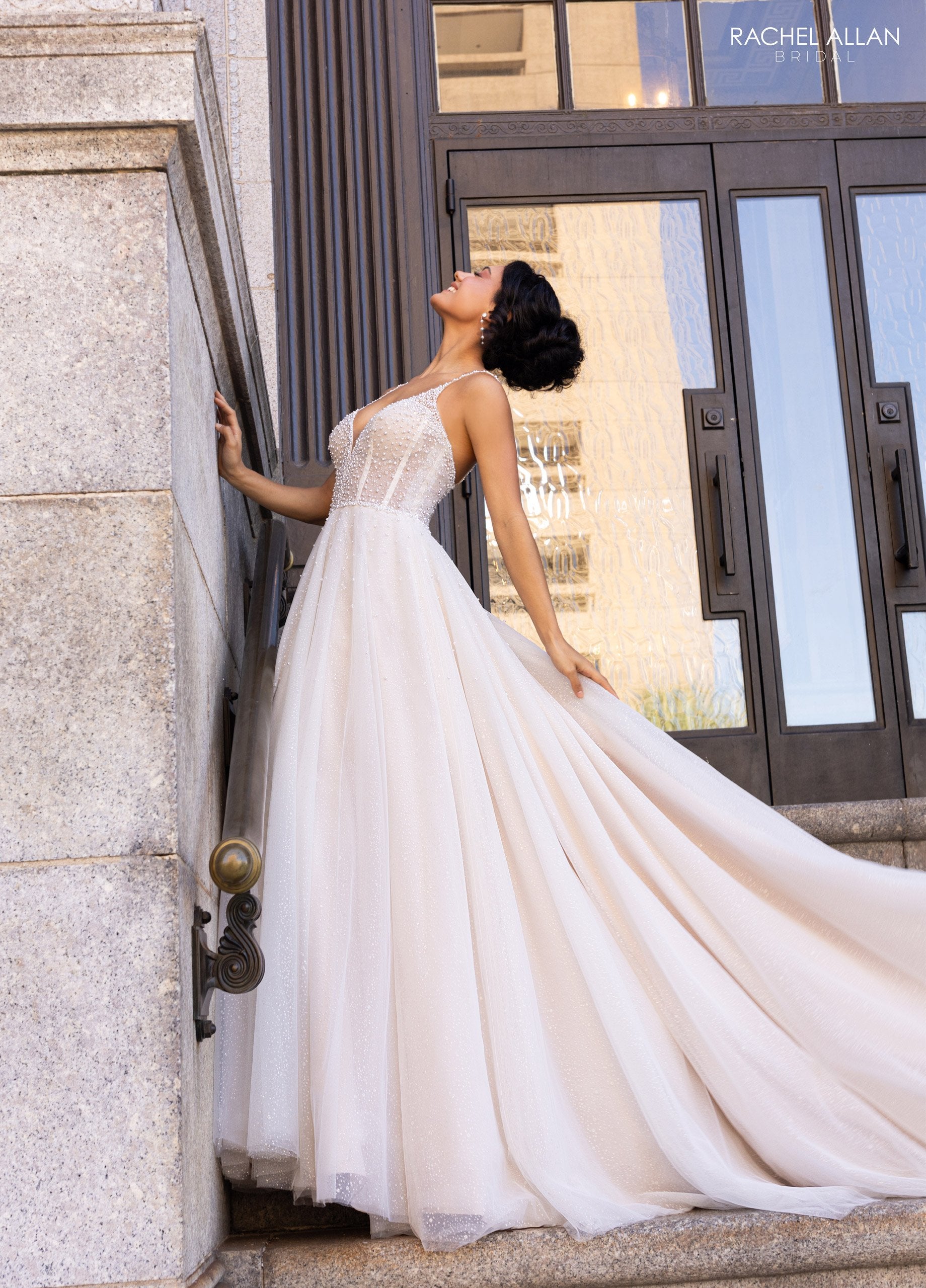 Rachel Allan RB3210 Glitter Long Beaded A Line Wedding Dress The Dress Outlet Rachel Allan RB3210 Glitter Long Beaded A Line Wedding Dress The Dress Outlet