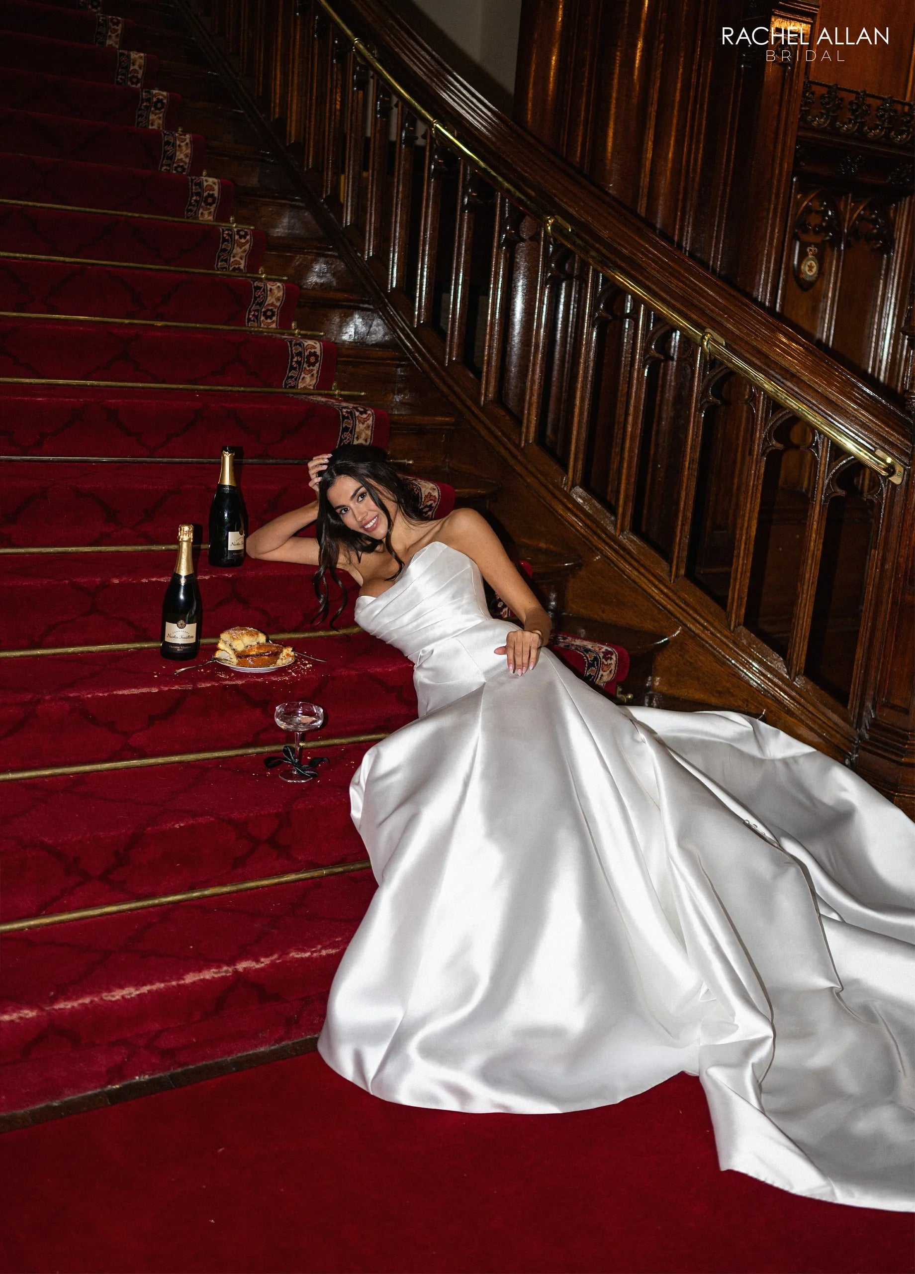 Ivory Sweetheart Floor-Length Mikado Wedding Dress Ballgown with Detachable Bow Rachel Allan RB3246