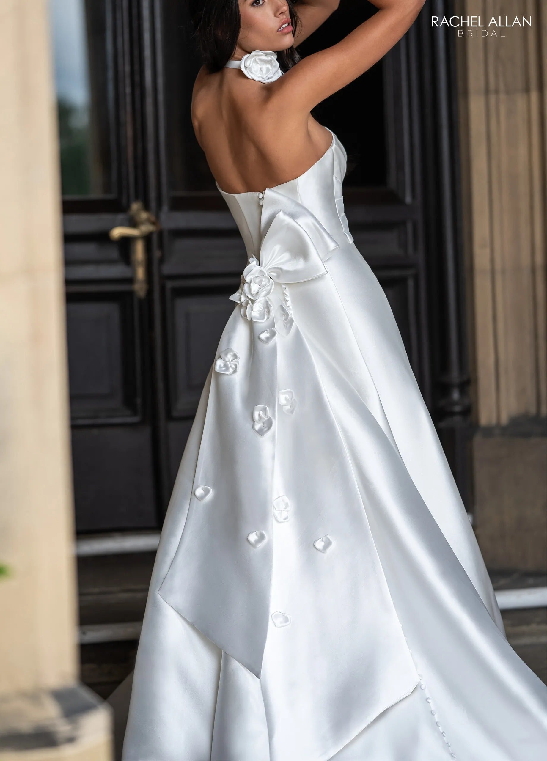 Ivory Sweetheart Floor-Length Mikado Wedding Dress Ballgown with Detachable Bow Rachel Allan RB3246