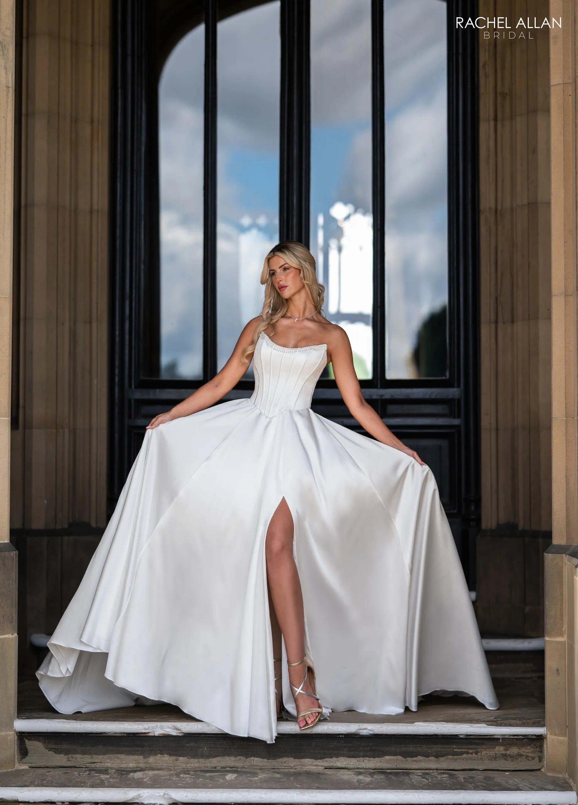 Ivory Sweetheart Floor-Length Stretch Charmeuse Wedding Dress with High Slit Rachel Allan RB3253