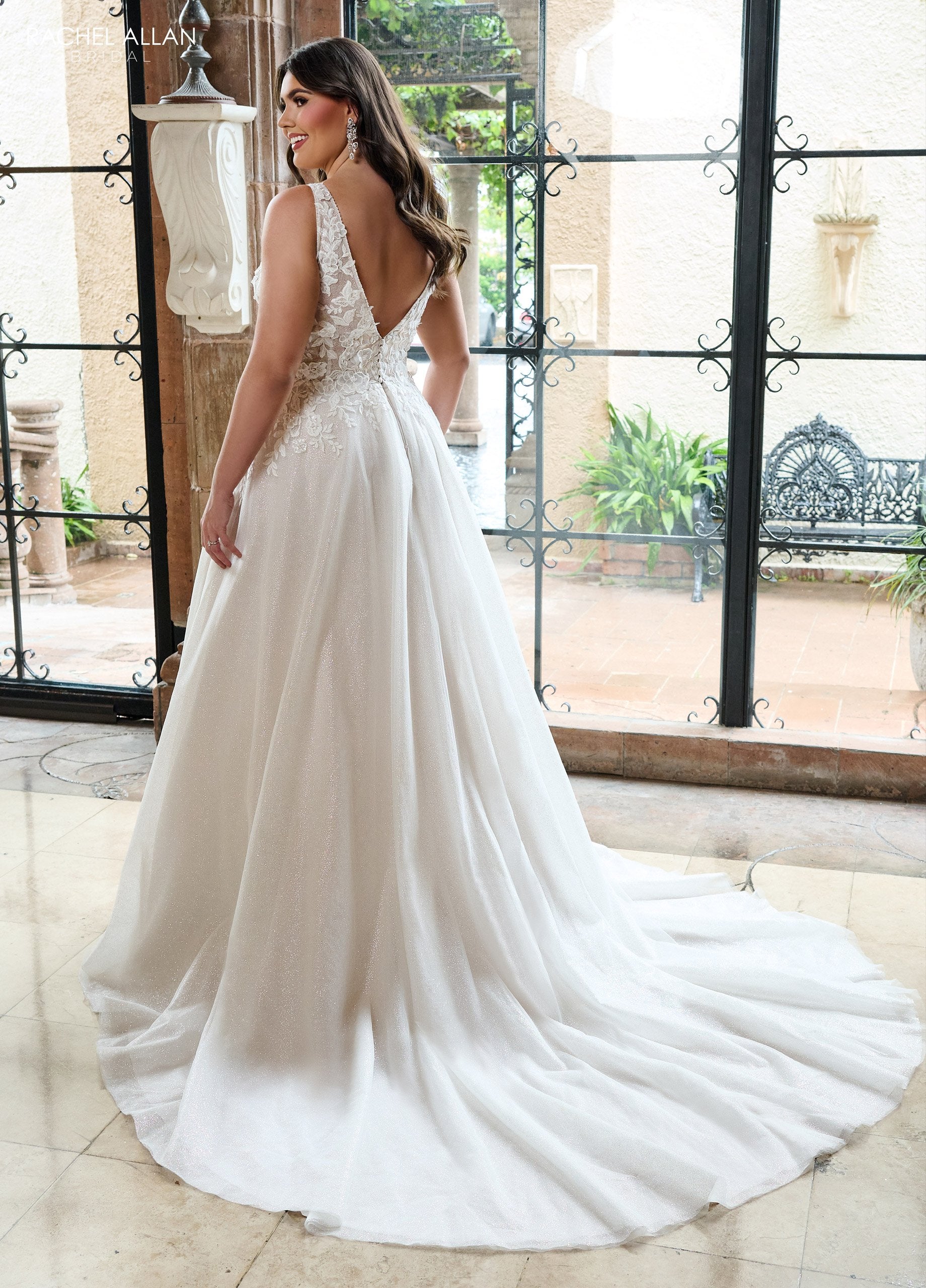 Rachel Allan RB3222 Glitter 3D Floral Applique Long A Line Wedding Dress