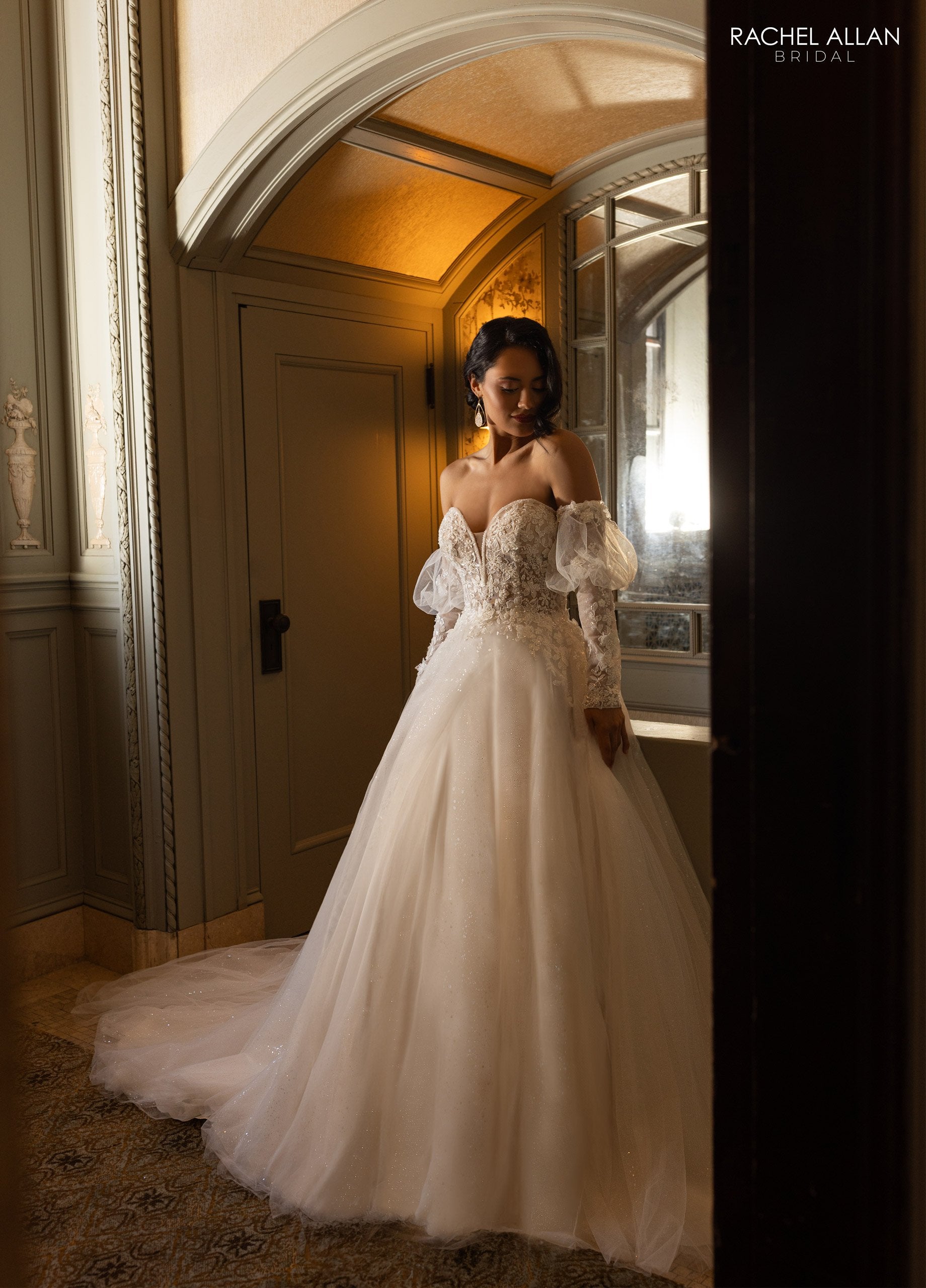 Rachel Allan RB3212 A Line Long Glitter 3D Floral Wedding Dress