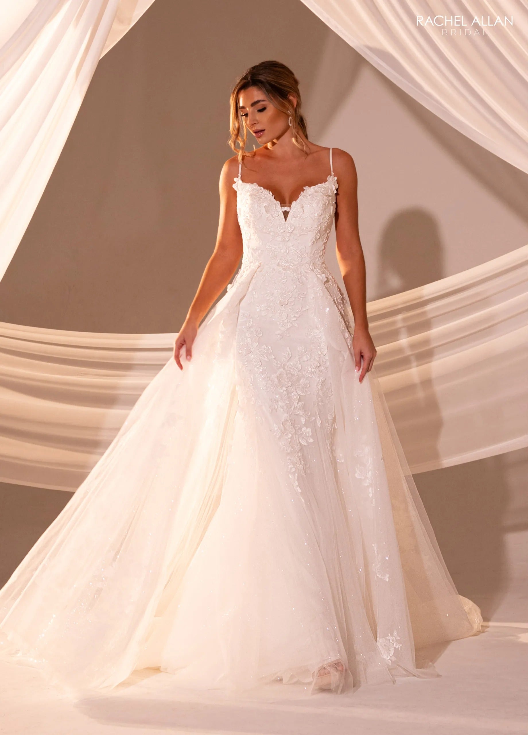 Ivory Nude Sweetheart Floor-Length Tulle Ball Gown with 3D Floral Applique Rachel Allan RB3228