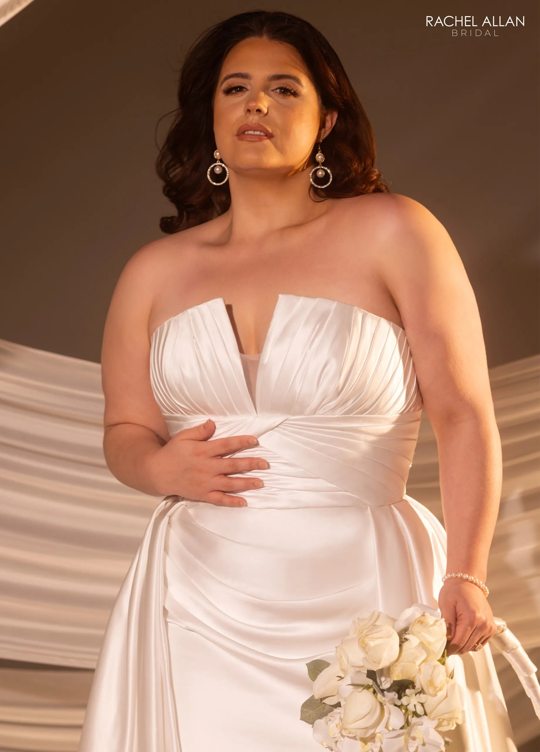Ivory V-Neck Floor-Length Tulle A-Line Wedding Dress with Floral Lace Applique Rachel Allan RB3226