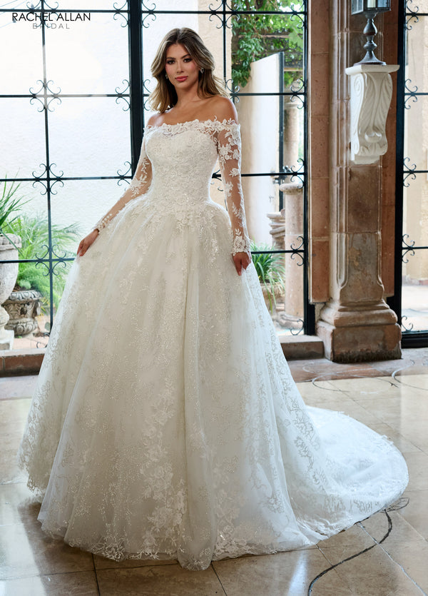 Rachel Allan RB3224 A Line Bridal Long Gown Glitter Wedding Dress