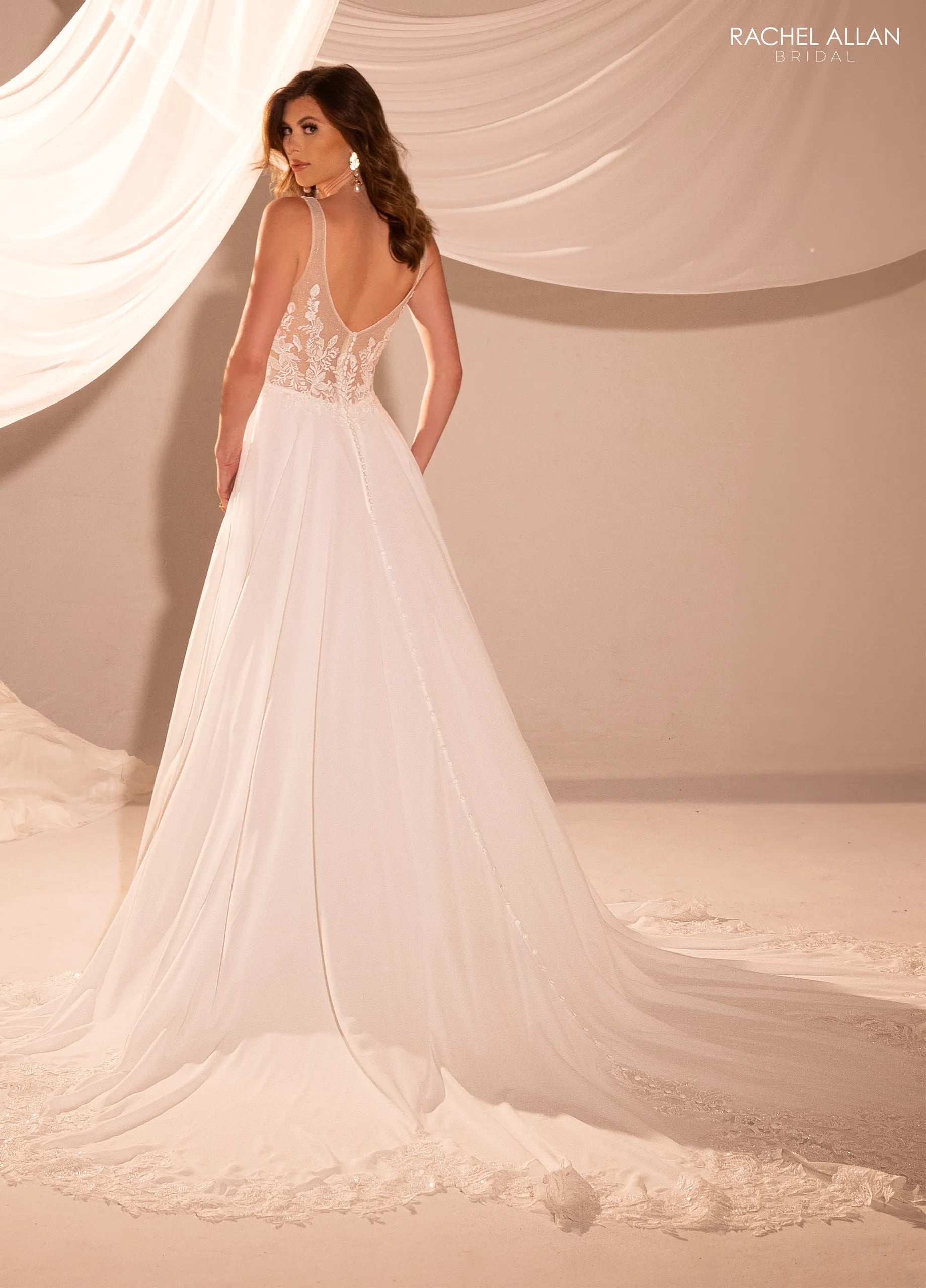 Ivory Nude Sweetheart Floor-Length Tulle A-Line Wedding Dress with Floral Applique Rachel Allan RB3225