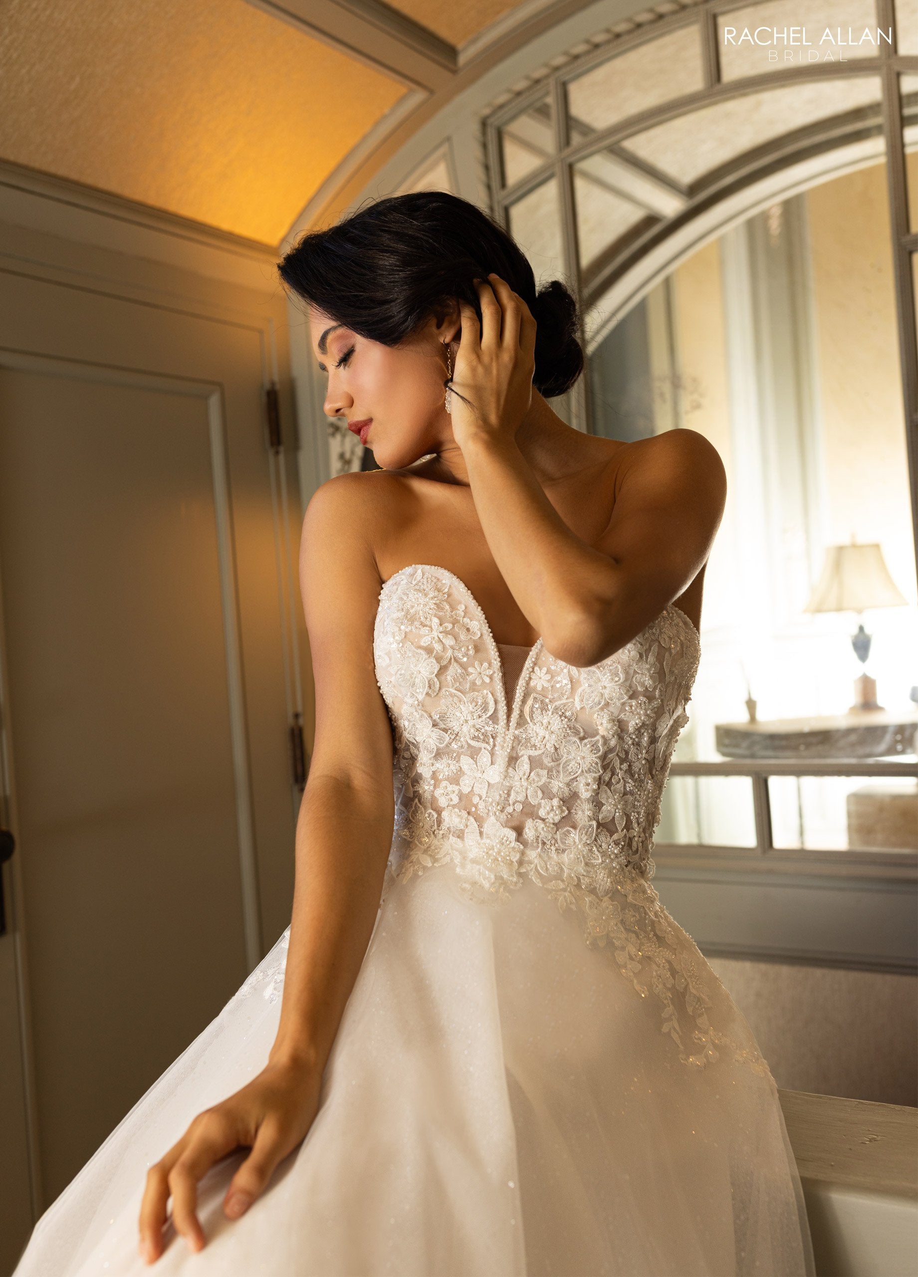 Rachel Allan RB3212 A Line Long Glitter 3D Floral Wedding Dress