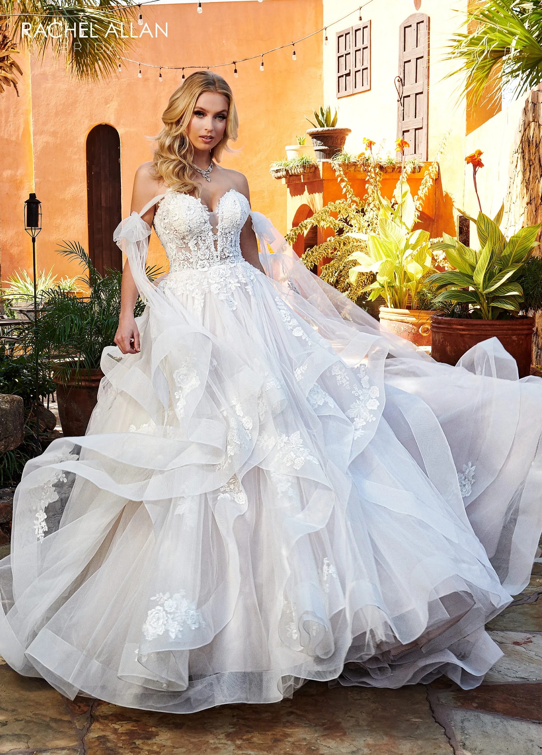 Ivory Blush Sweetheart Floor-Length Tulle Ruffled Ball Gown with Horsehair Hem Rachel Allan RB3163