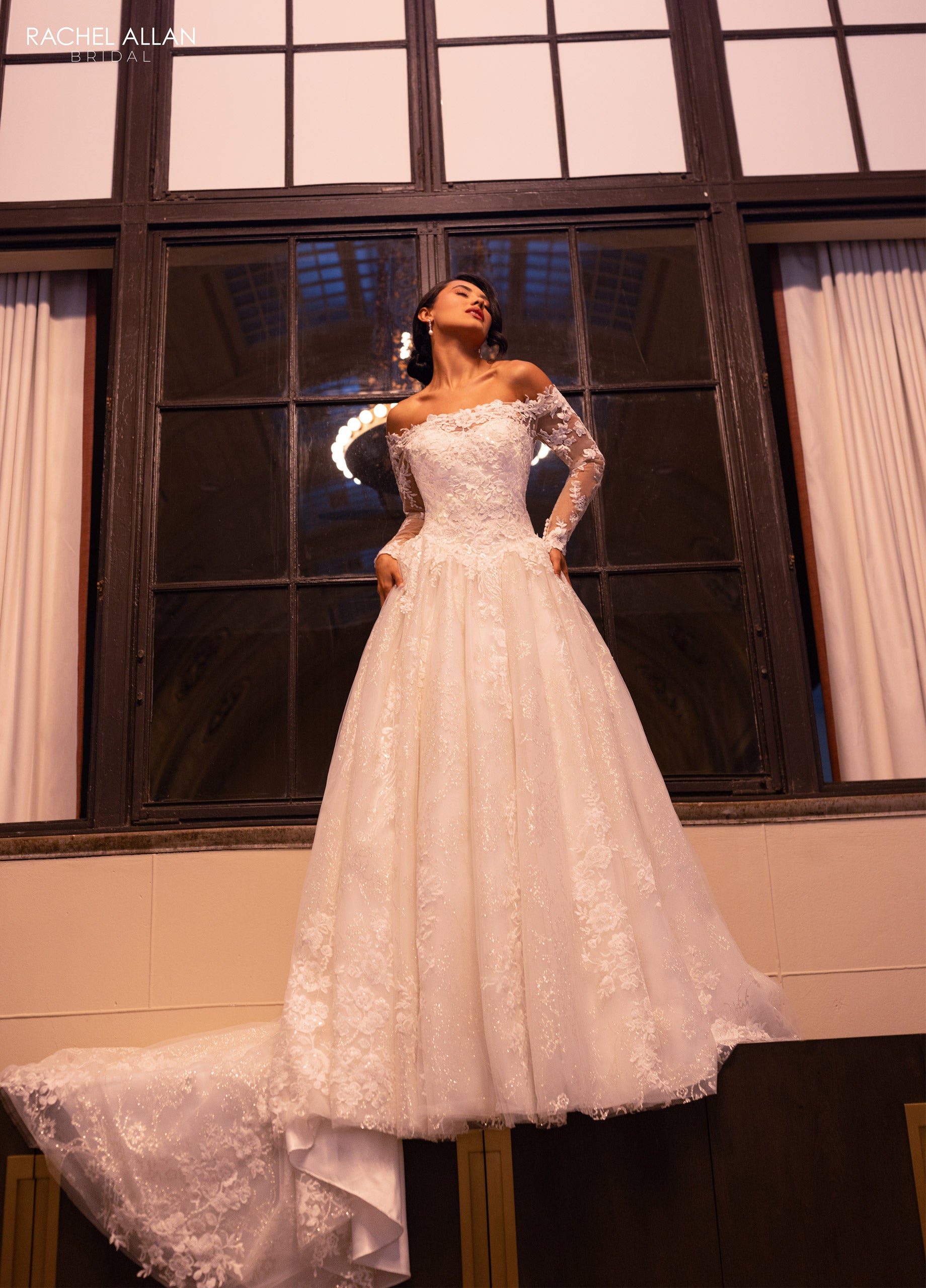 Rachel Allan RB3224 A Line Bridal Long Gown Glitter Wedding Dress