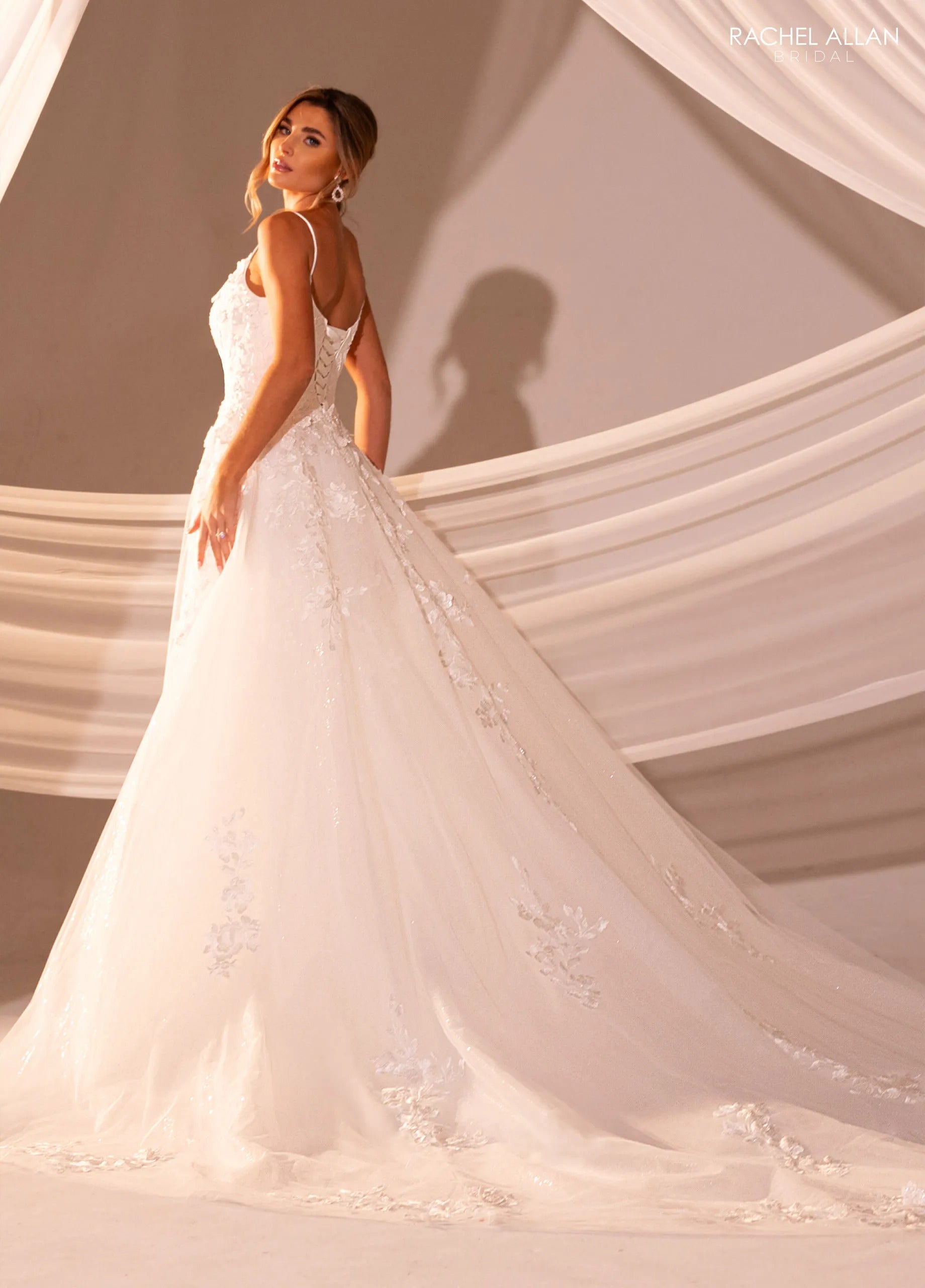 Ivory Nude Sweetheart Floor-Length Tulle Ball Gown with 3D Floral Applique Rachel Allan RB3228