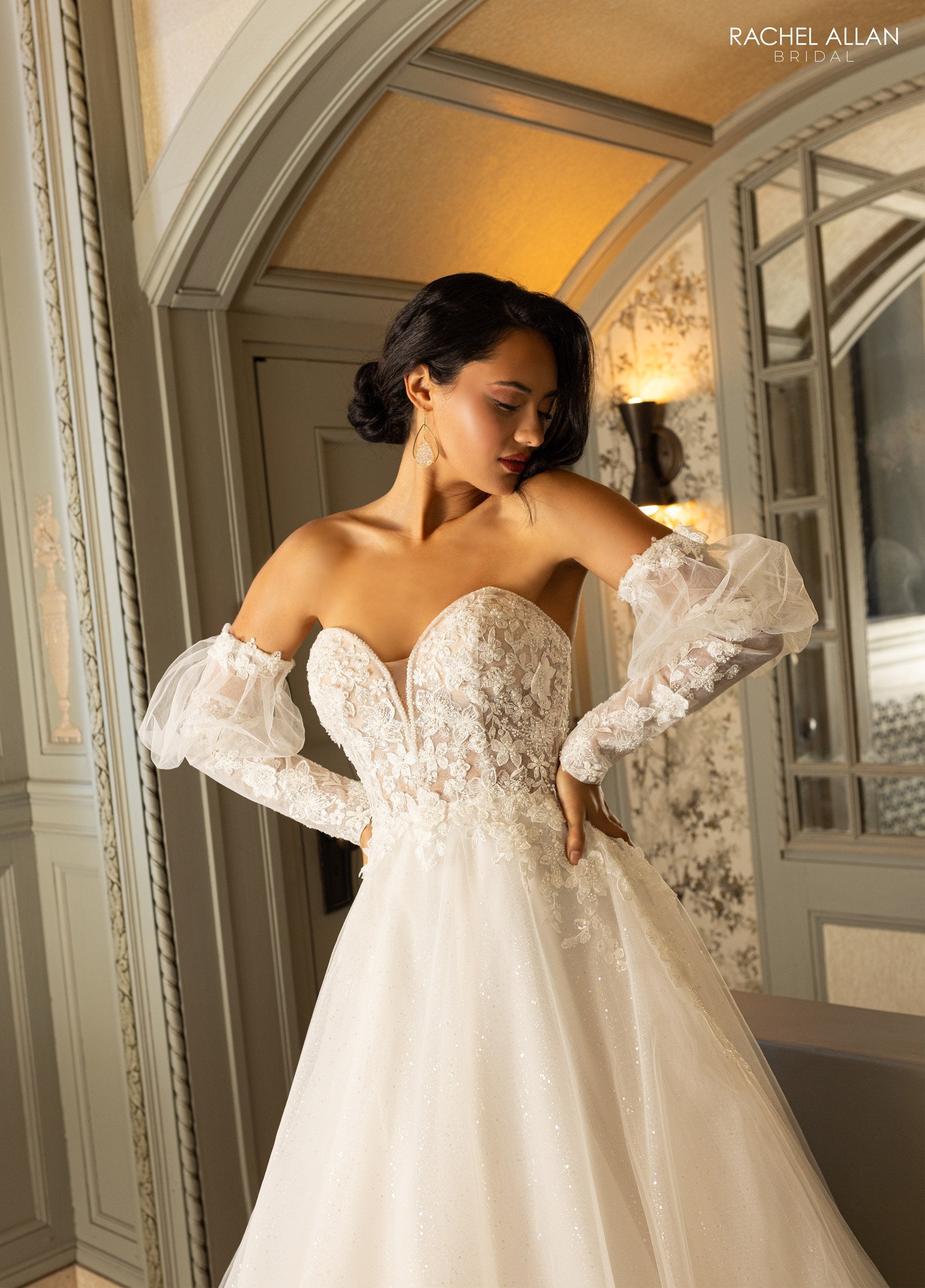 Rachel Allan RB3212 A Line Long Glitter 3D Floral Wedding Dress