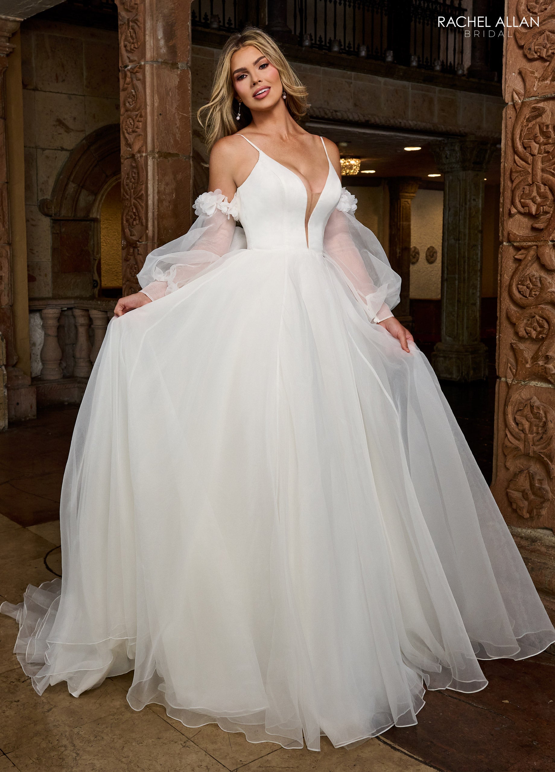 Rachel Allan RB3219 A Line Bridal Gown Long 3D Floral Applique Wedding Dress