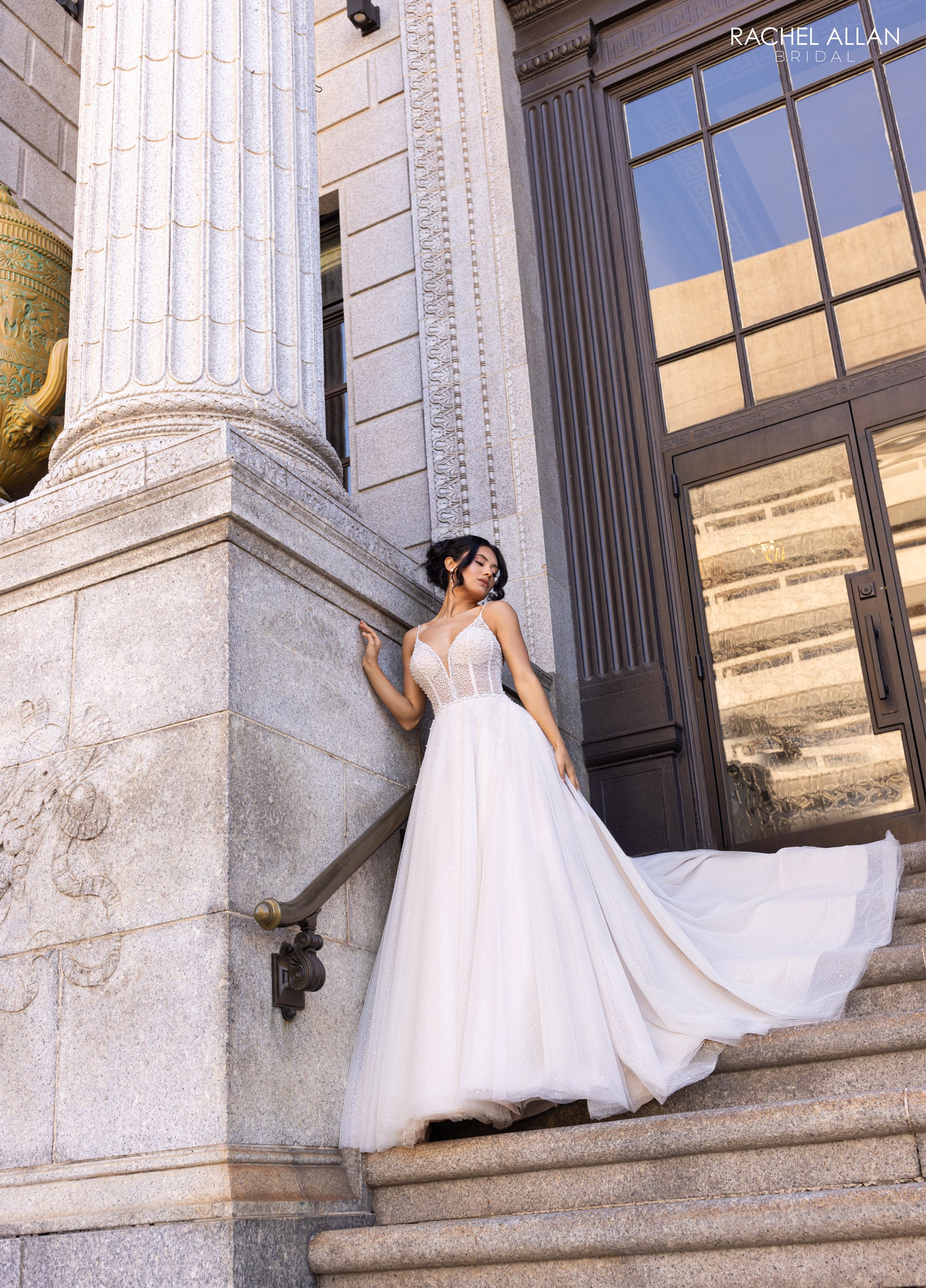 Rachel Allan RB3210 Glitter Long Beaded A Line Wedding Dress