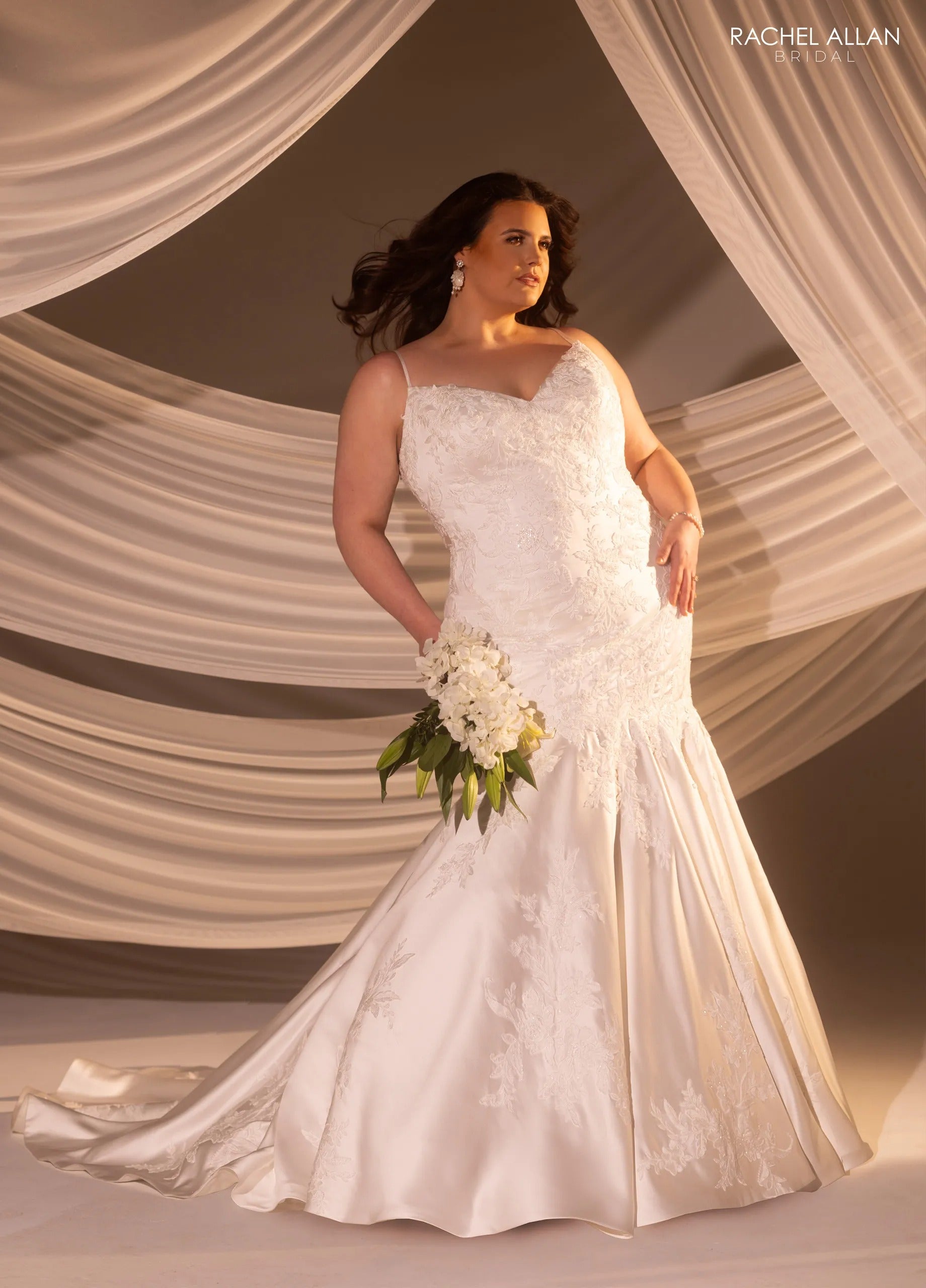 Ivory Nude V-Neck Floor-Length Tulle A-Line Wedding Gown with Detachable Liner Rachel Allan RB3231 Rachel Allan RB3232