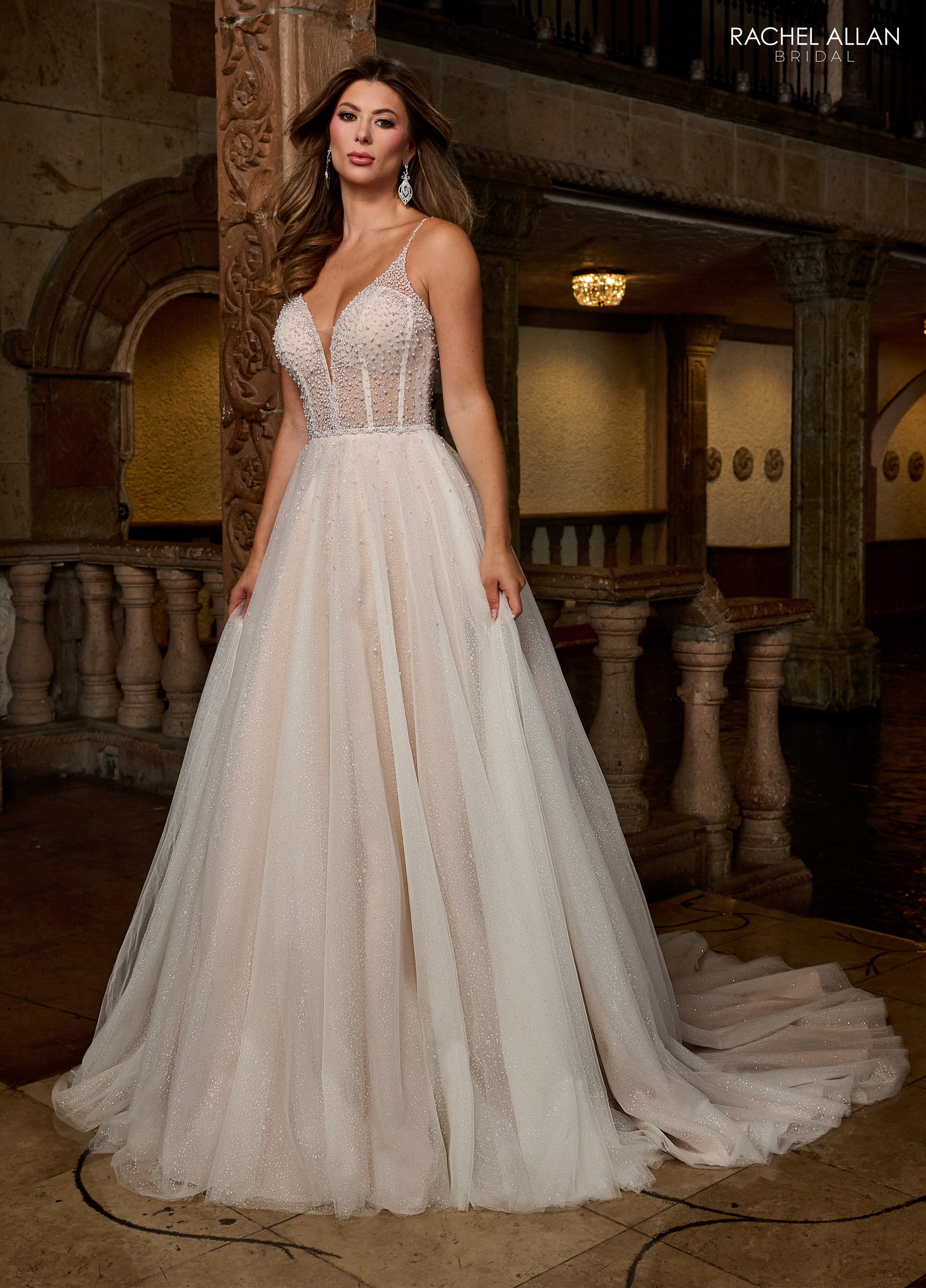 Rachel Allan RB3210 Glitter Long Beaded A Line Wedding Dress The Dress Outlet Rachel Allan RB3210 Glitter Long Beaded A Line Wedding Dress The Dress Outlet