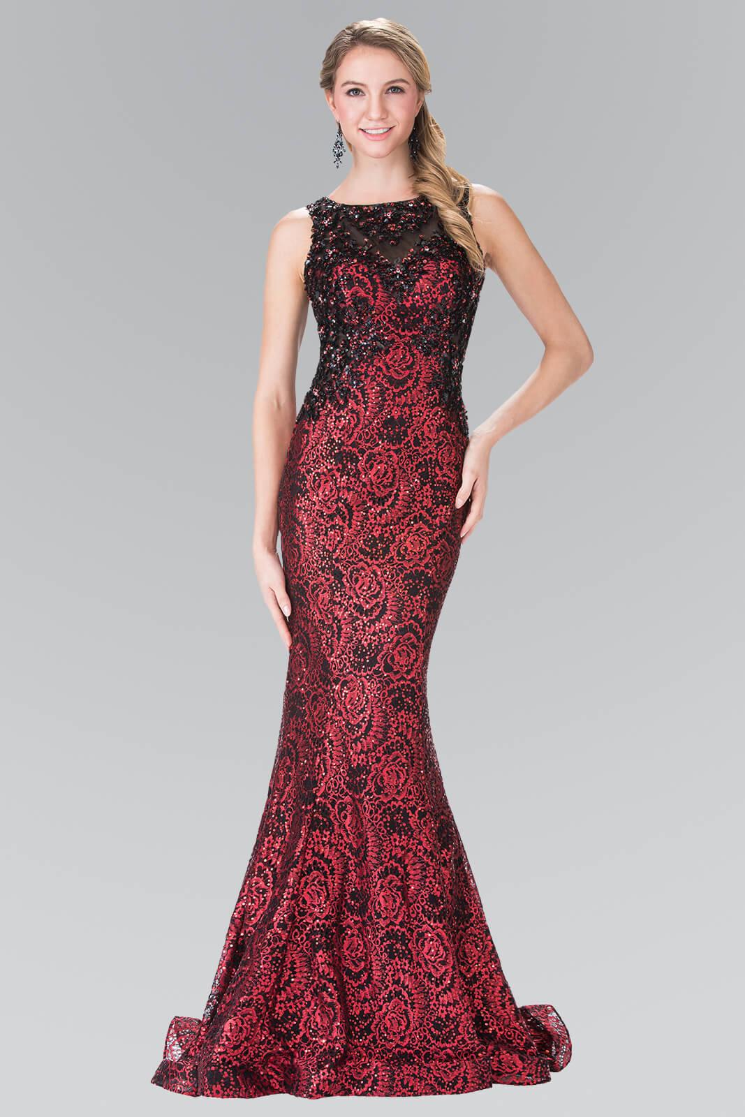 GLS Flower Embellished Long Prom Dress - Red - XS - Bateau Neckline - Formal Gown GLS Flower Embellished Long Prom Dress - Red - XS - Bateau Neckline - Formal Gown