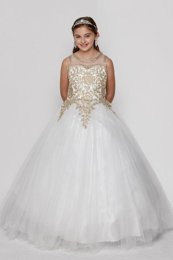 Flower Girls Beaded Ball Gown with Keyhole Back - The Dress Outlet Cinderella Couture