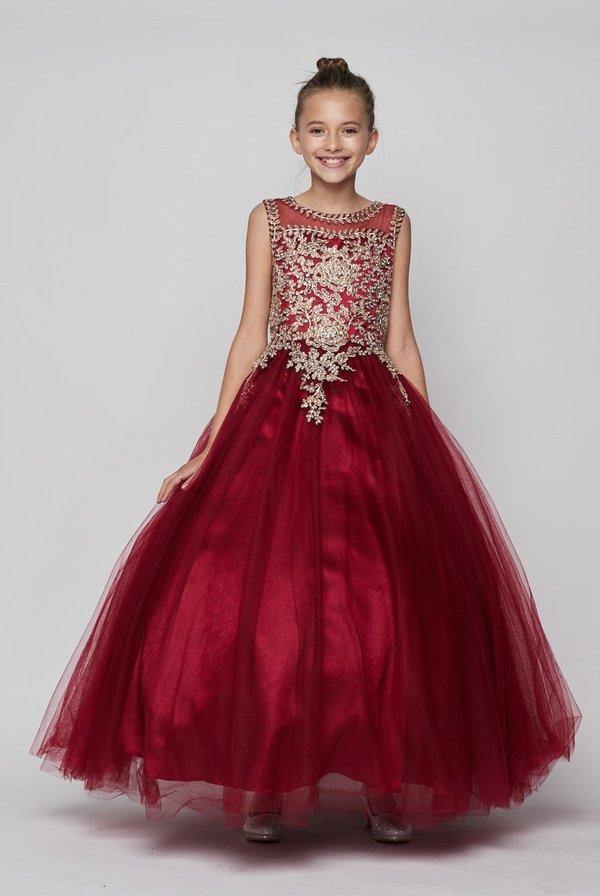 Flower Girls Beaded Ball Gown with Keyhole Back - The Dress Outlet Cinderella Couture
