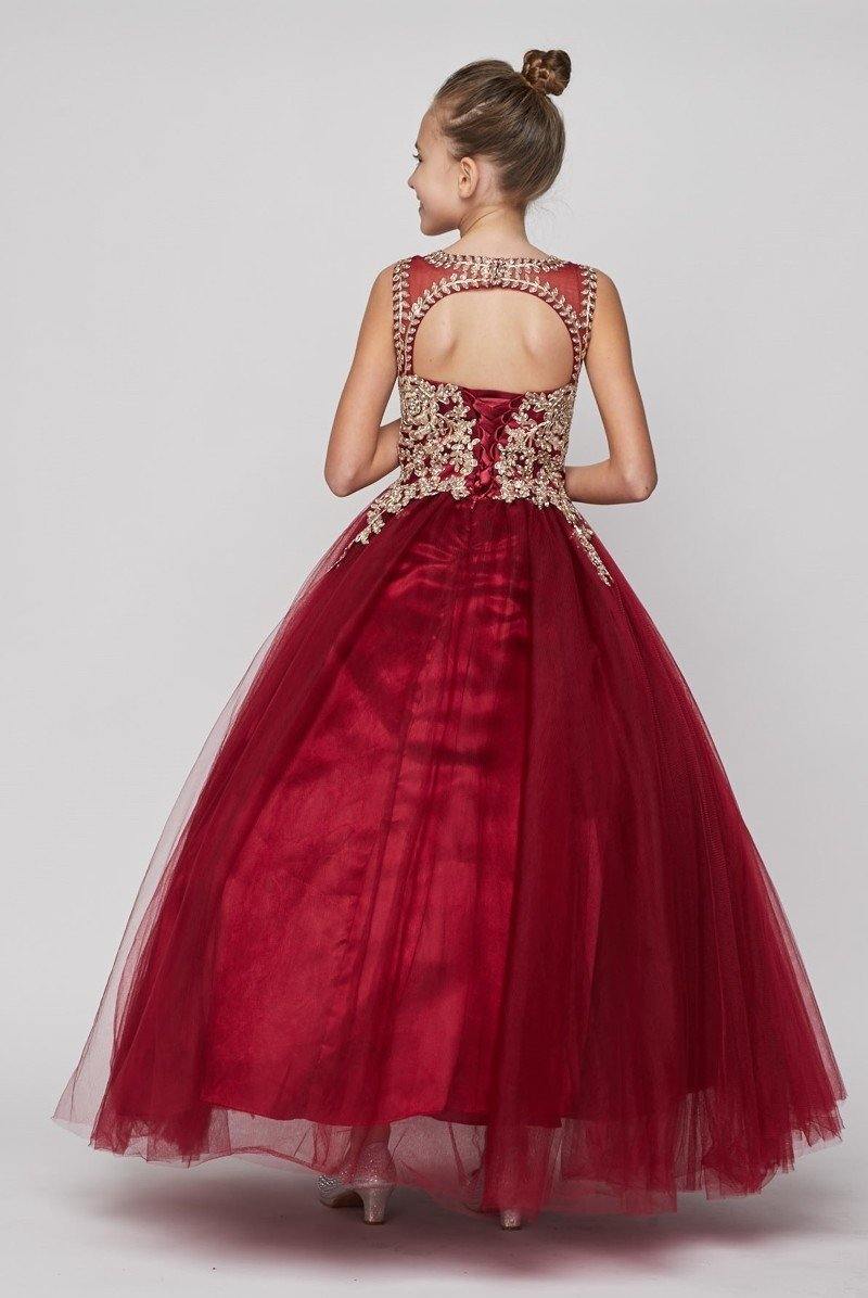 Flower Girls Beaded Ball Gown with Keyhole Back - The Dress Outlet Cinderella Couture