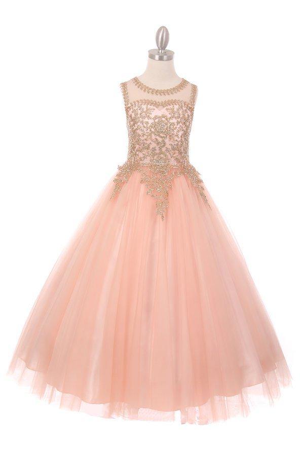 Flower Girls Beaded Ball Gown with Keyhole Back - The Dress Outlet Cinderella Couture