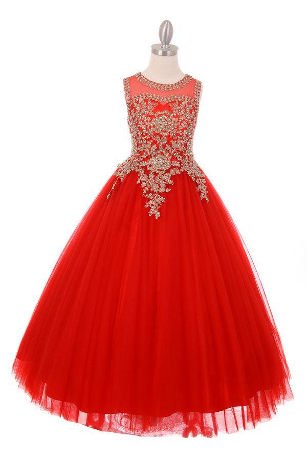 Flower Girls Beaded Ball Gown with Keyhole Back - The Dress Outlet Cinderella Couture