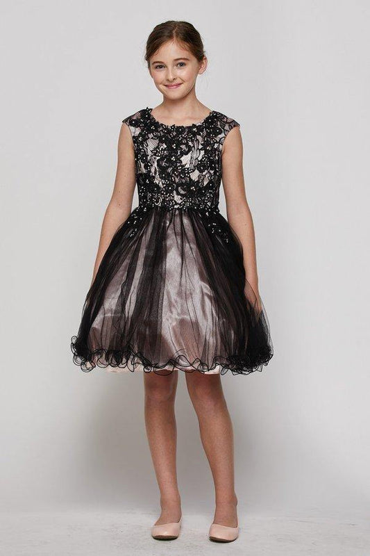 Flower Girls Capped Sleeve Lace and Tulle Short Party Dress - The Dress Outlet Cinderella Couture