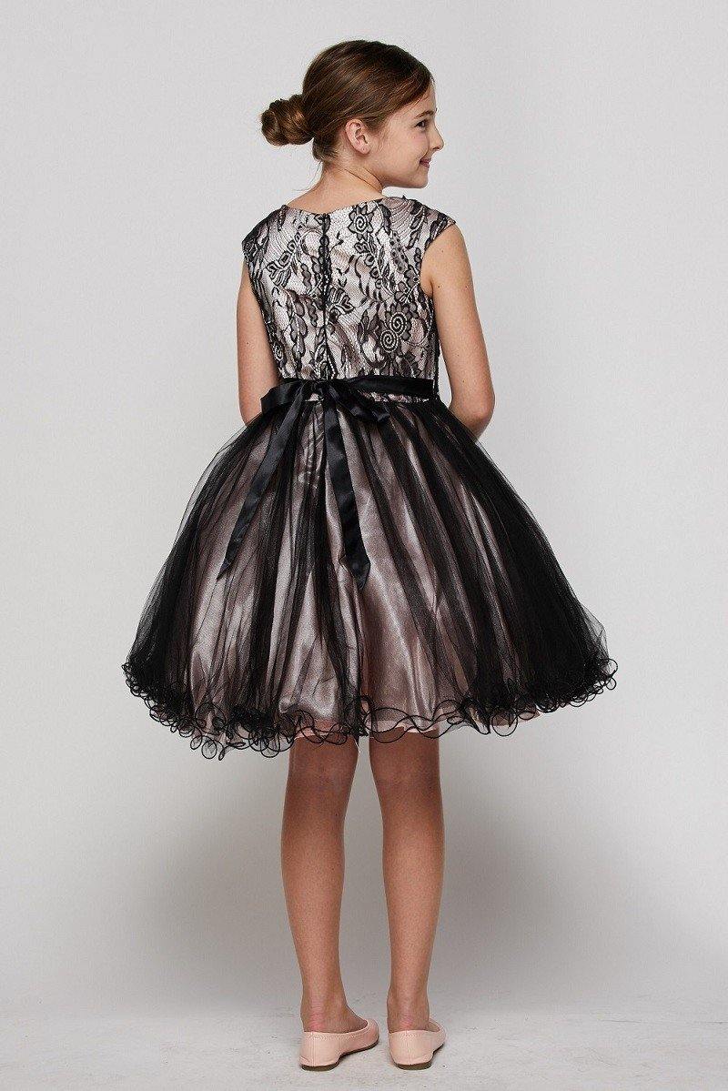 Flower Girls Capped Sleeve Lace and Tulle Short Party Dress - The Dress Outlet Cinderella Couture