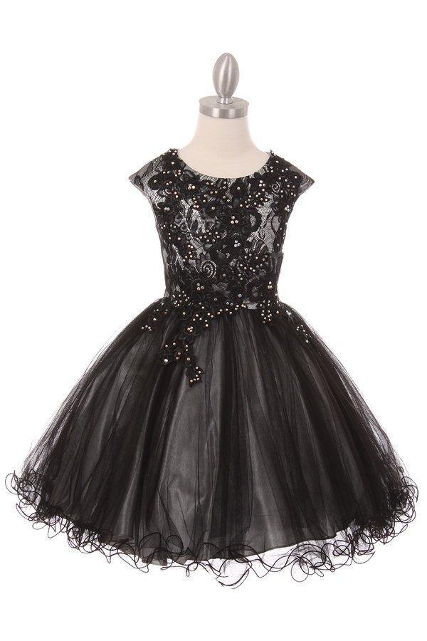 Flower Girls Capped Sleeve Lace and Tulle Short Party Dress - The Dress Outlet Cinderella Couture
