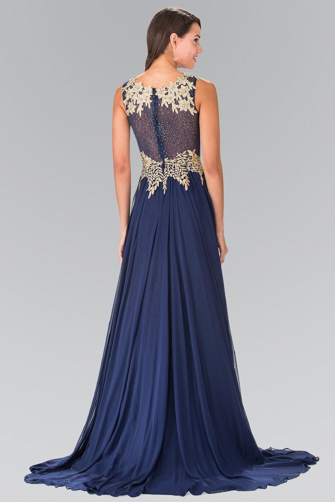 Flower Lace Chiffon Long Prom Dress - The Dress Outlet Elizabeth K