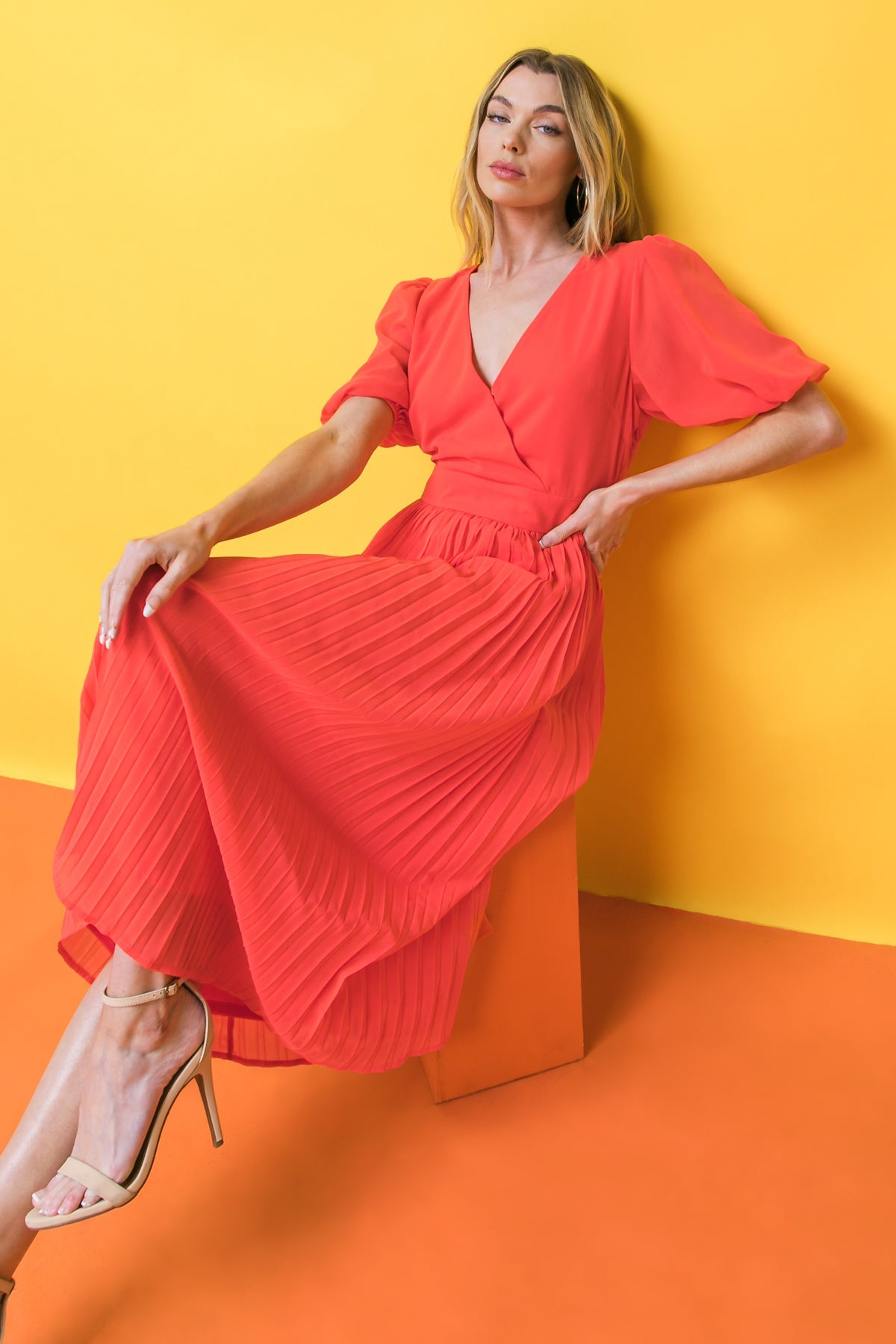 Cocktail Dresses Tea Length Formal Pleated Cocktail Dress Flying Tomato AD2639 Red
